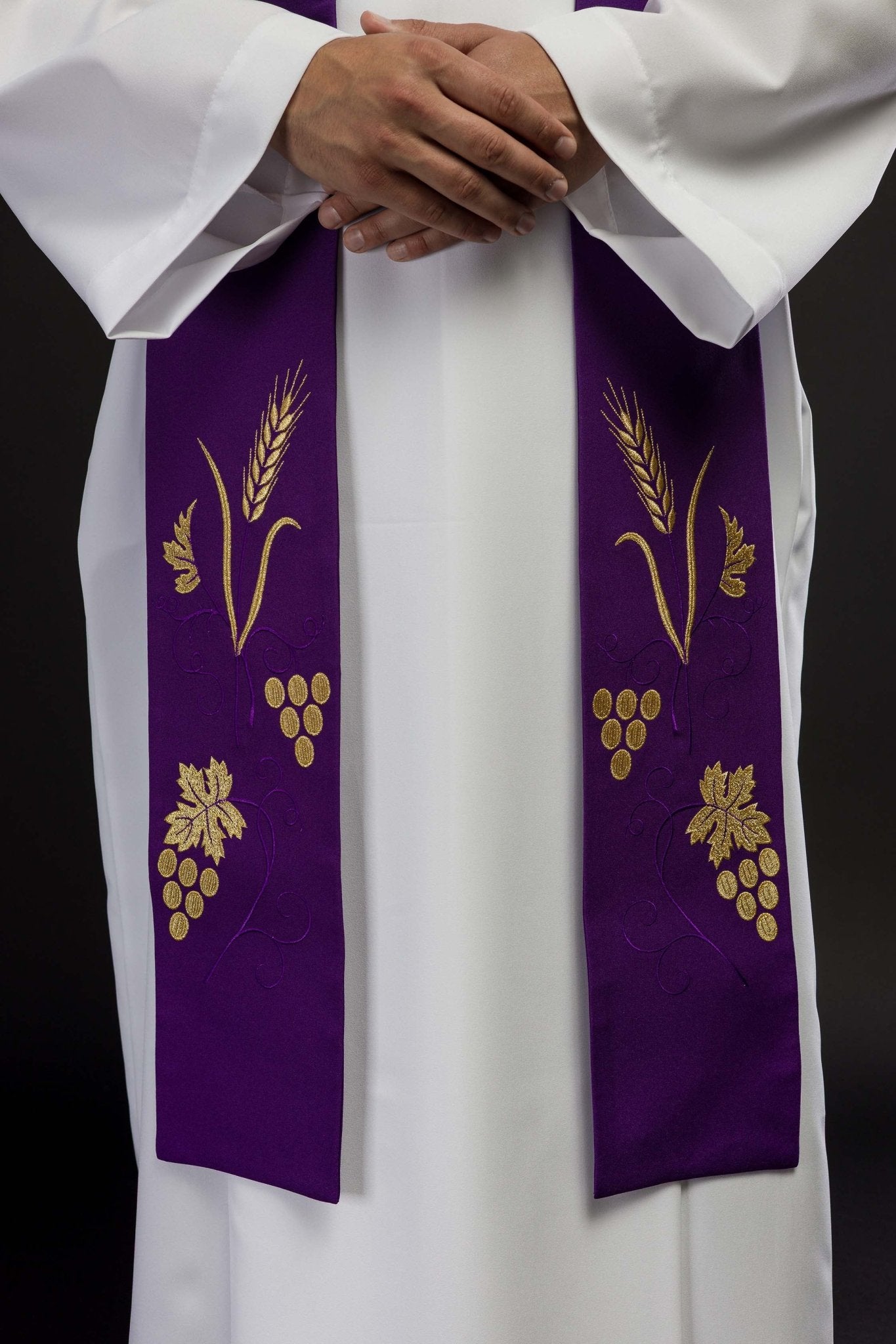 Stola sacerdotale ricamata uva e spighe in colore viola KST/003/03/01 FIOLET - PERILPRETE.IT