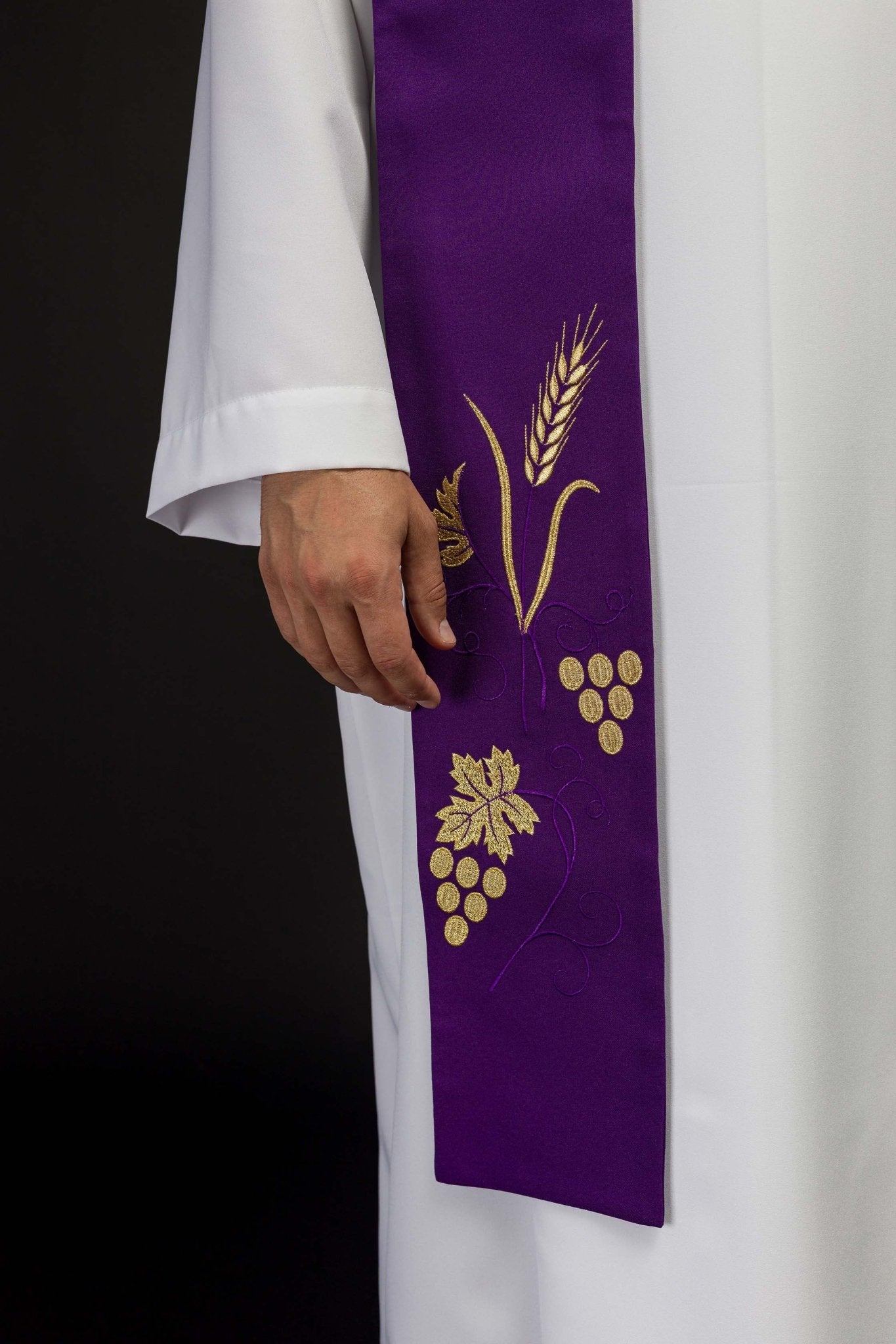 Stola sacerdotale ricamata uva e spighe in colore viola KST/003/03/01 FIOLET - PERILPRETE.IT