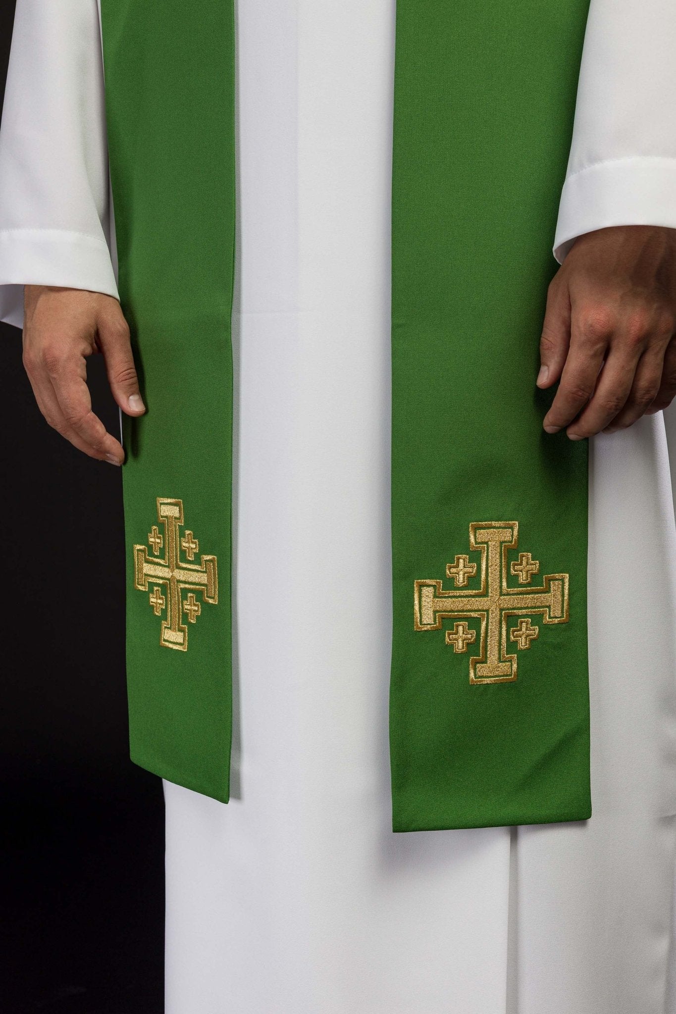 Stola sacerdotale ricamata verde Croce di Gerusalemme KST/046/01/01 ZIELONY - PERILPRETE.IT