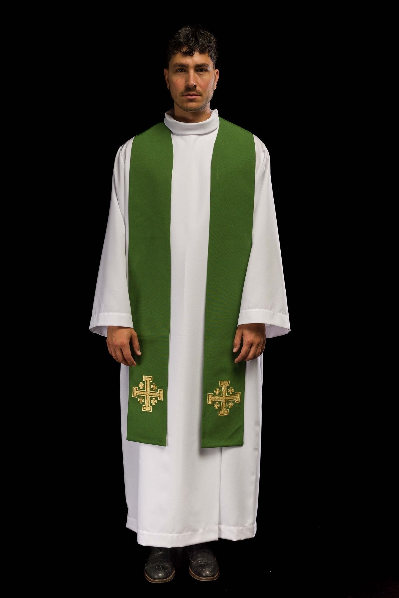 Stola sacerdotale ricamata verde Croce di Gerusalemme KST/046/01/01 ZIELONY - PERILPRETE.IT