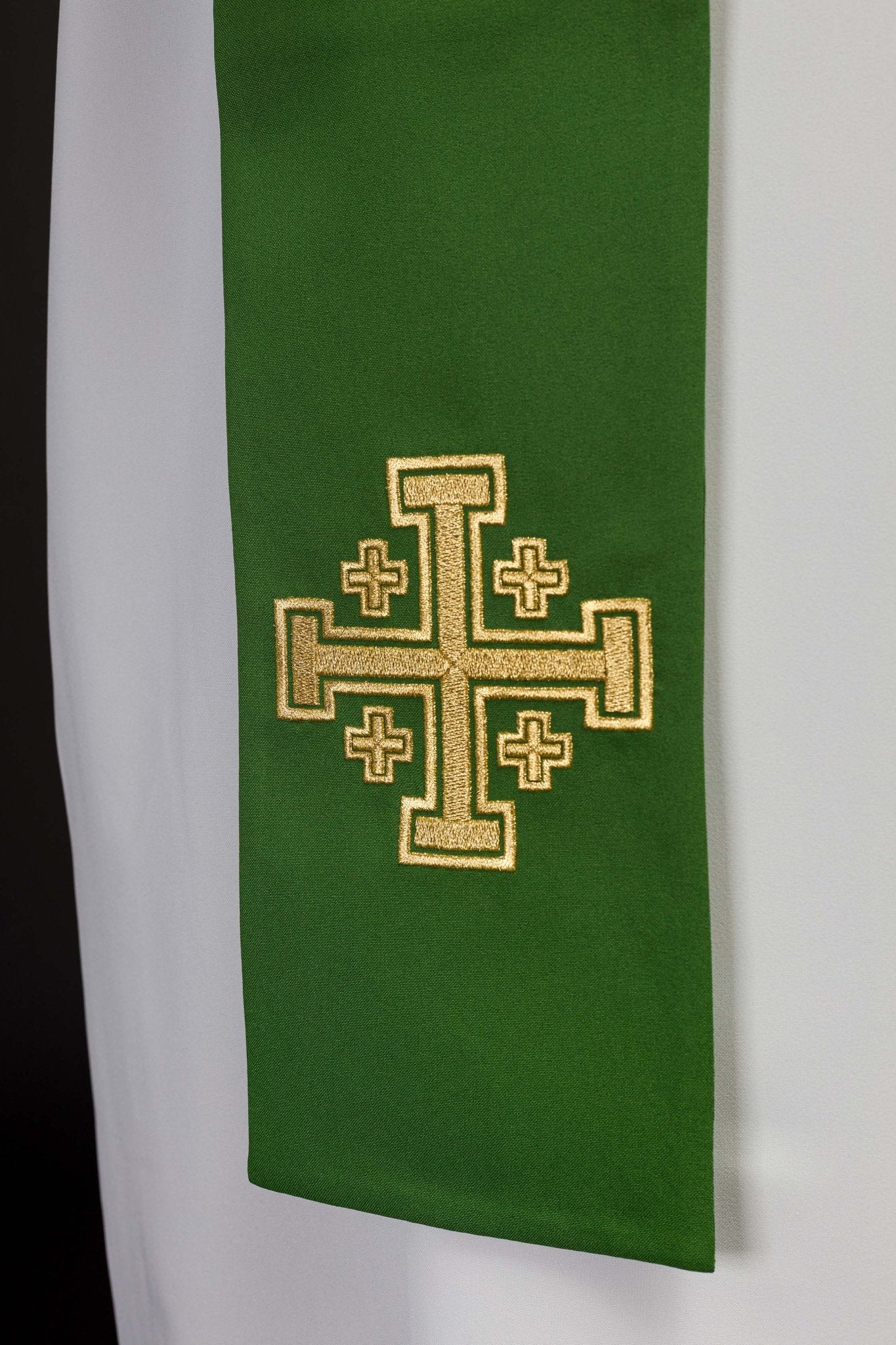 Stola sacerdotale ricamata verde Croce di Gerusalemme KST/046/01/01 ZIELONY - PERILPRETE.IT