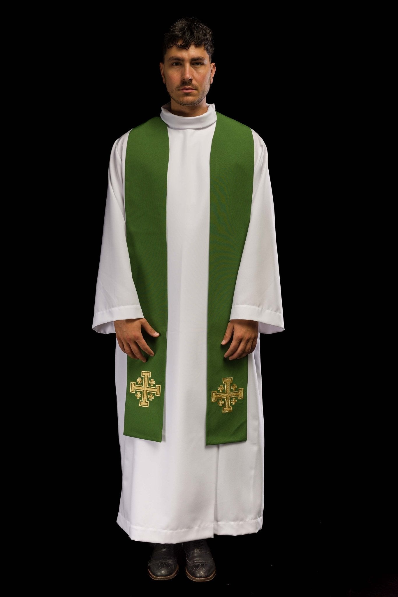Stola sacerdotale ricamata verde Croce di Gerusalemme KST/046/01/01 ZIELONY - PERILPRETE.IT