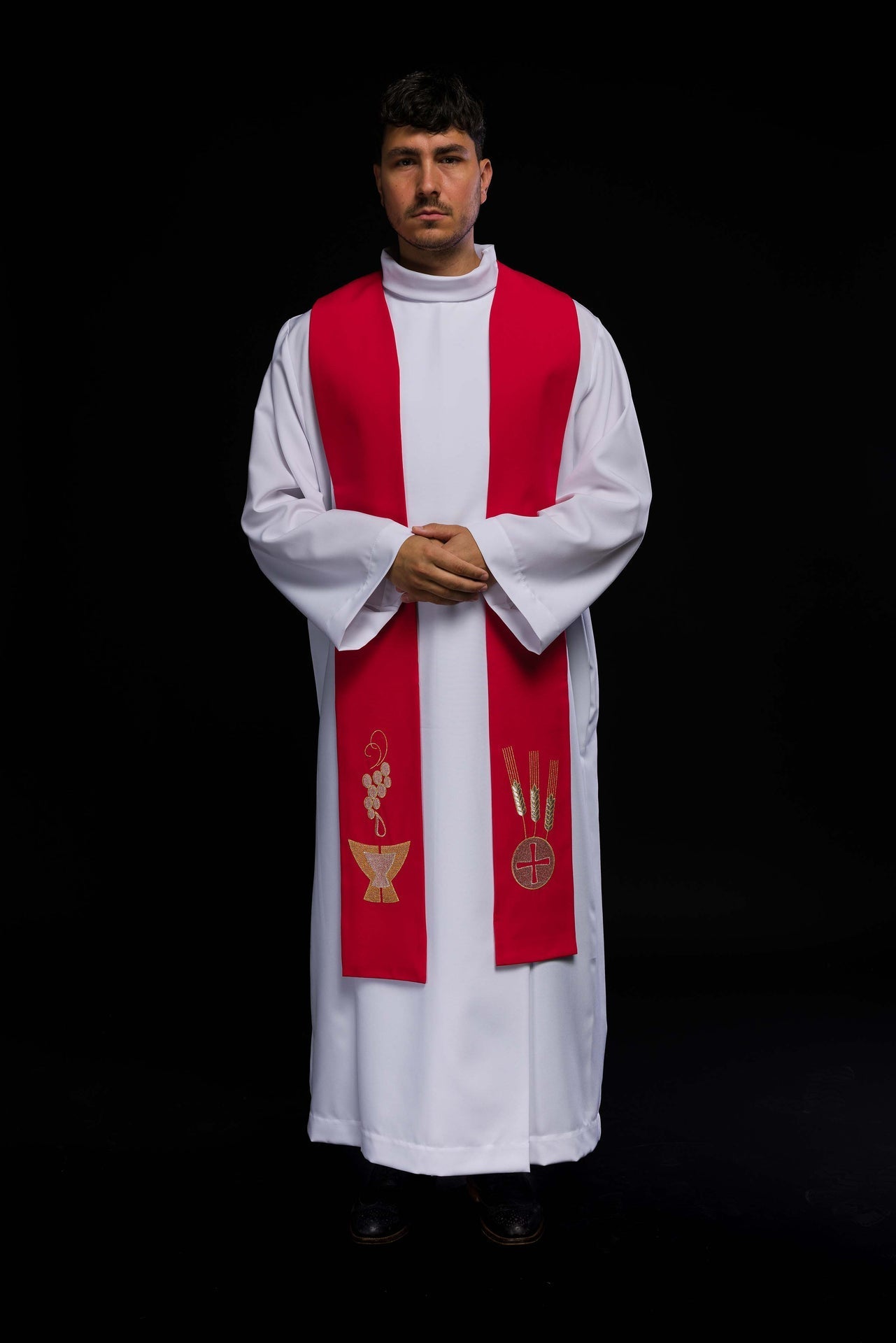 Stola sacerdotale rossa ricamata con calice spighe e grappoli d’uva KST/009/02/01 CZERWONY - PERILPRETE.IT