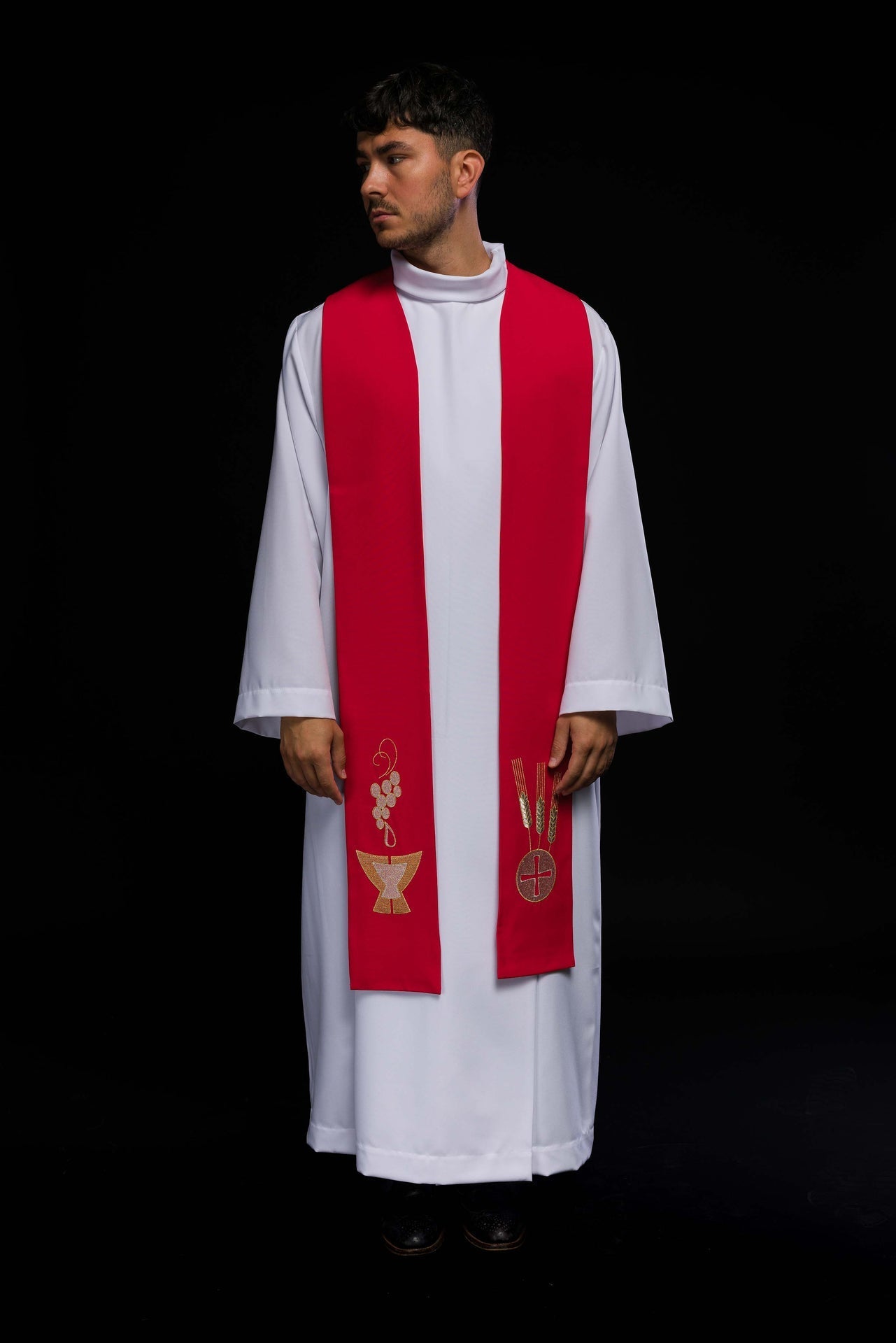 Stola sacerdotale rossa ricamata con calice spighe e grappoli d’uva KST/009/02/01 CZERWONY - PERILPRETE.IT
