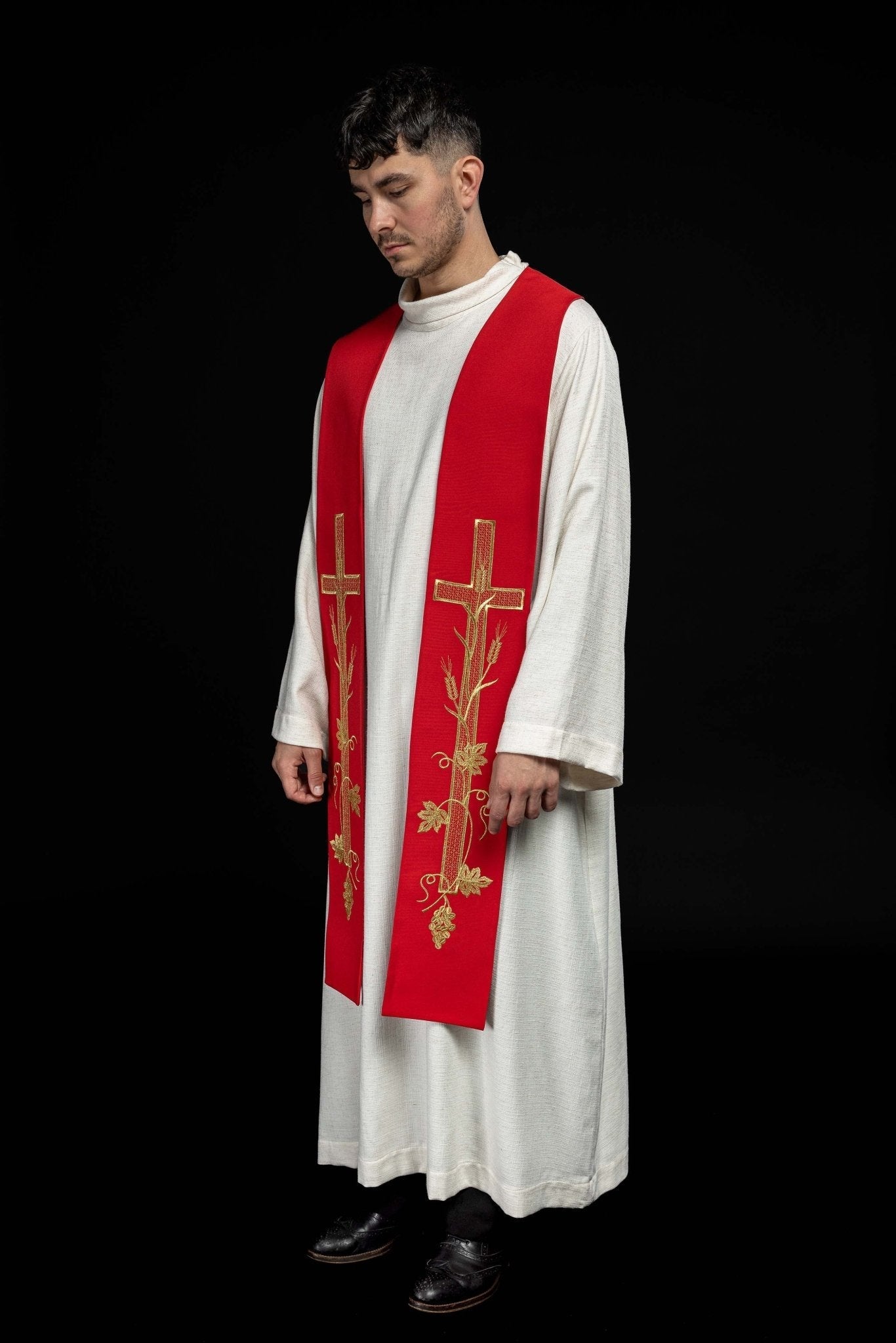 Stola sacerdotale rossa ricamata Croce KST/072/02/01 CZERWONY - PERILPRETE.IT