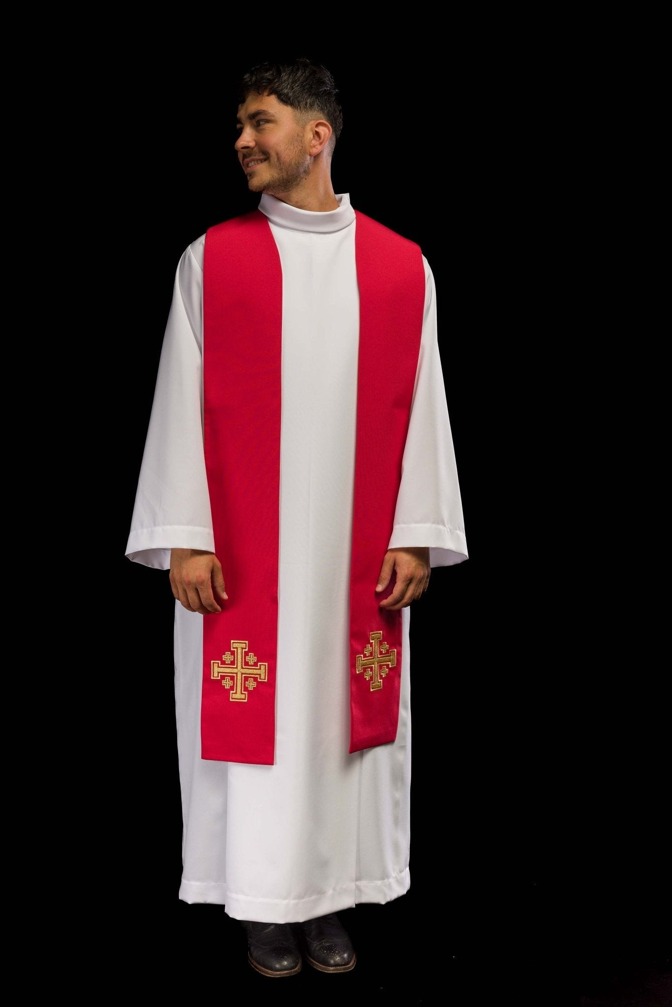 Stola sacerdotale rossa ricamata Croce di Gerusalemme KST/046/02/01 CZERWONY - PERILPRETE.IT