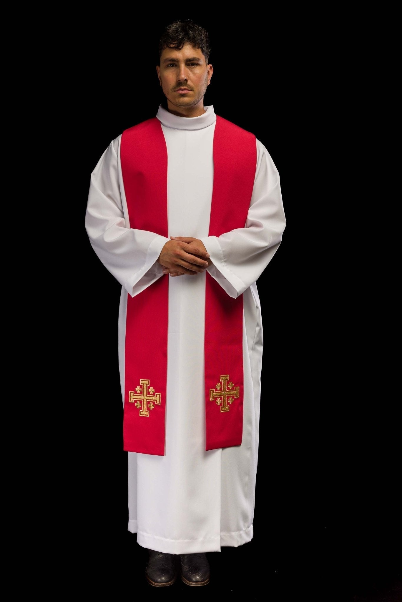Stola sacerdotale rossa ricamata Croce di Gerusalemme KST/046/02/01 CZERWONY - PERILPRETE.IT