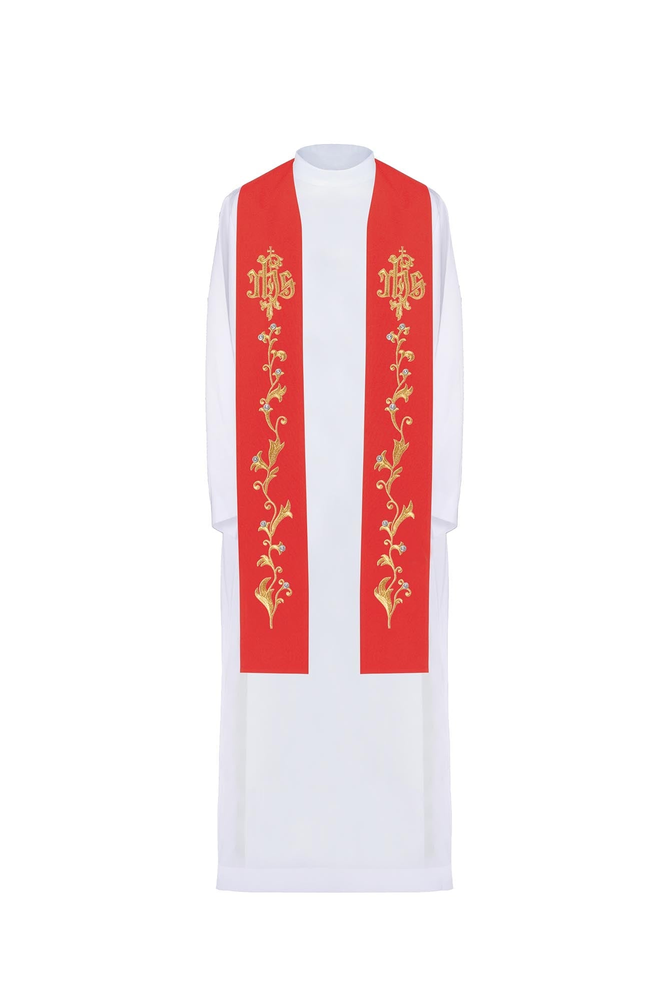 Stola sacerdotale rossa ricamata IHS su croce KST/037/02/01 CZERWONY - PERILPRETE.IT