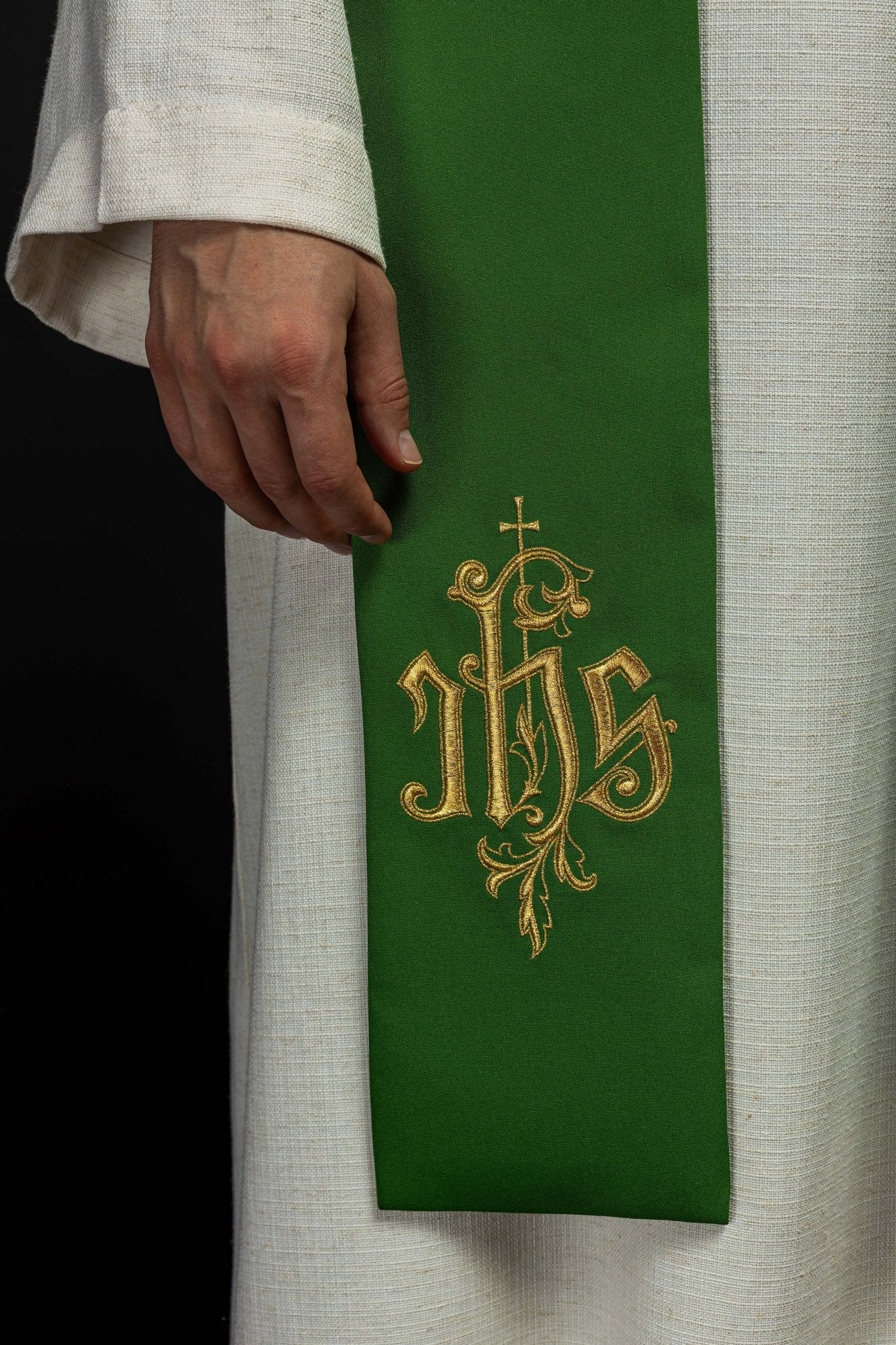 Stola sacerdotale verde con ricamo IHS KST/053/01/12 ZIELONY - PERILPRETE.IT