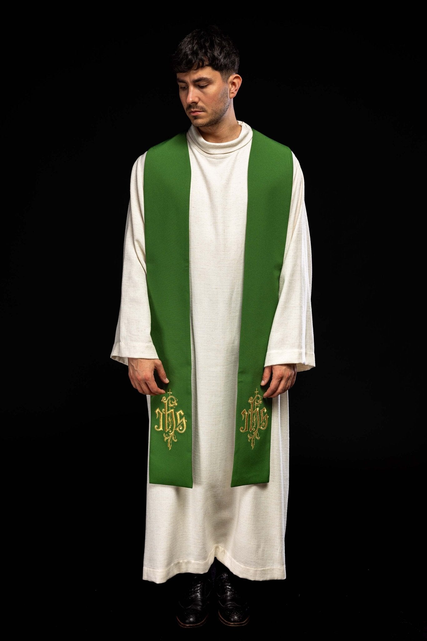 Stola sacerdotale verde con ricamo IHS KST/053/01/12 ZIELONY - PERILPRETE.IT