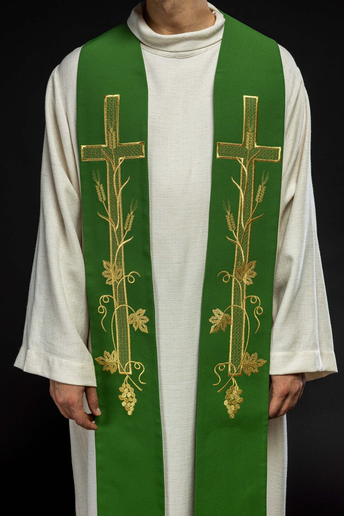 Stola sacerdotale verde ricamata Croce KST/072/01/01 ZIELONY - PERILPRETE.IT