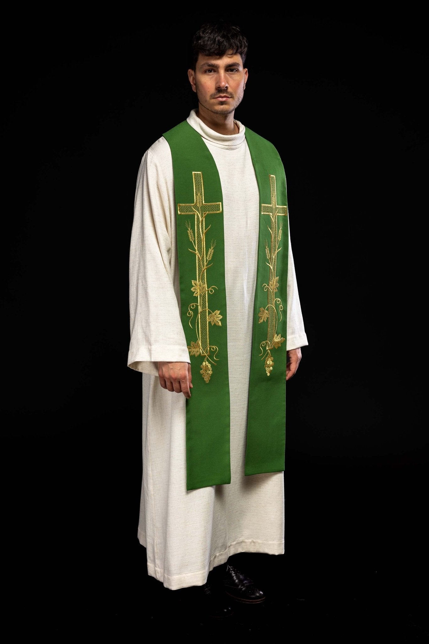 Stola sacerdotale verde ricamata Croce KST/072/01/01 ZIELONY - PERILPRETE.IT