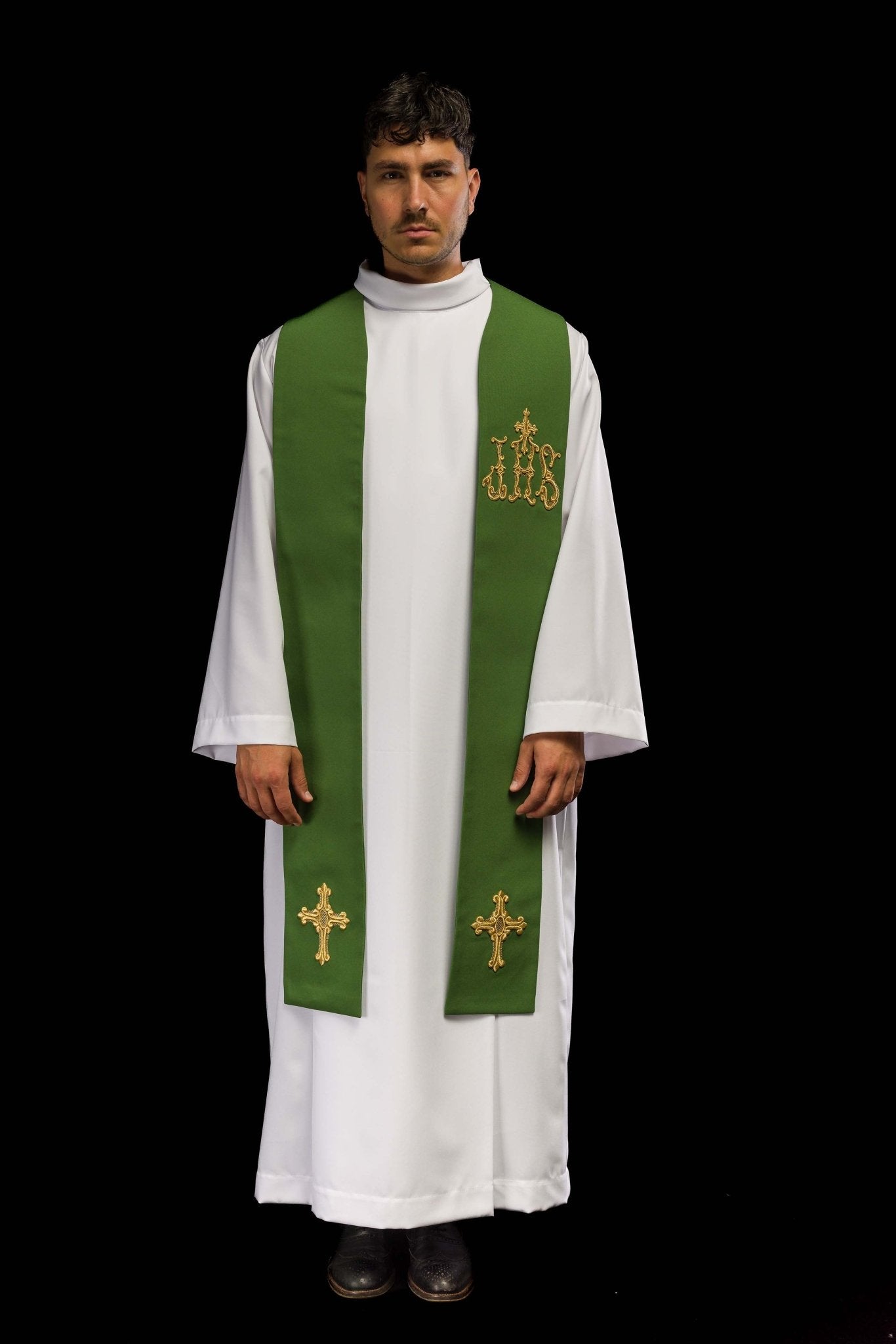 Stola sacerdotale verde ricamata croce e IHS Verde KST/157/01/01 ZIELONY - PERILPRETE.IT