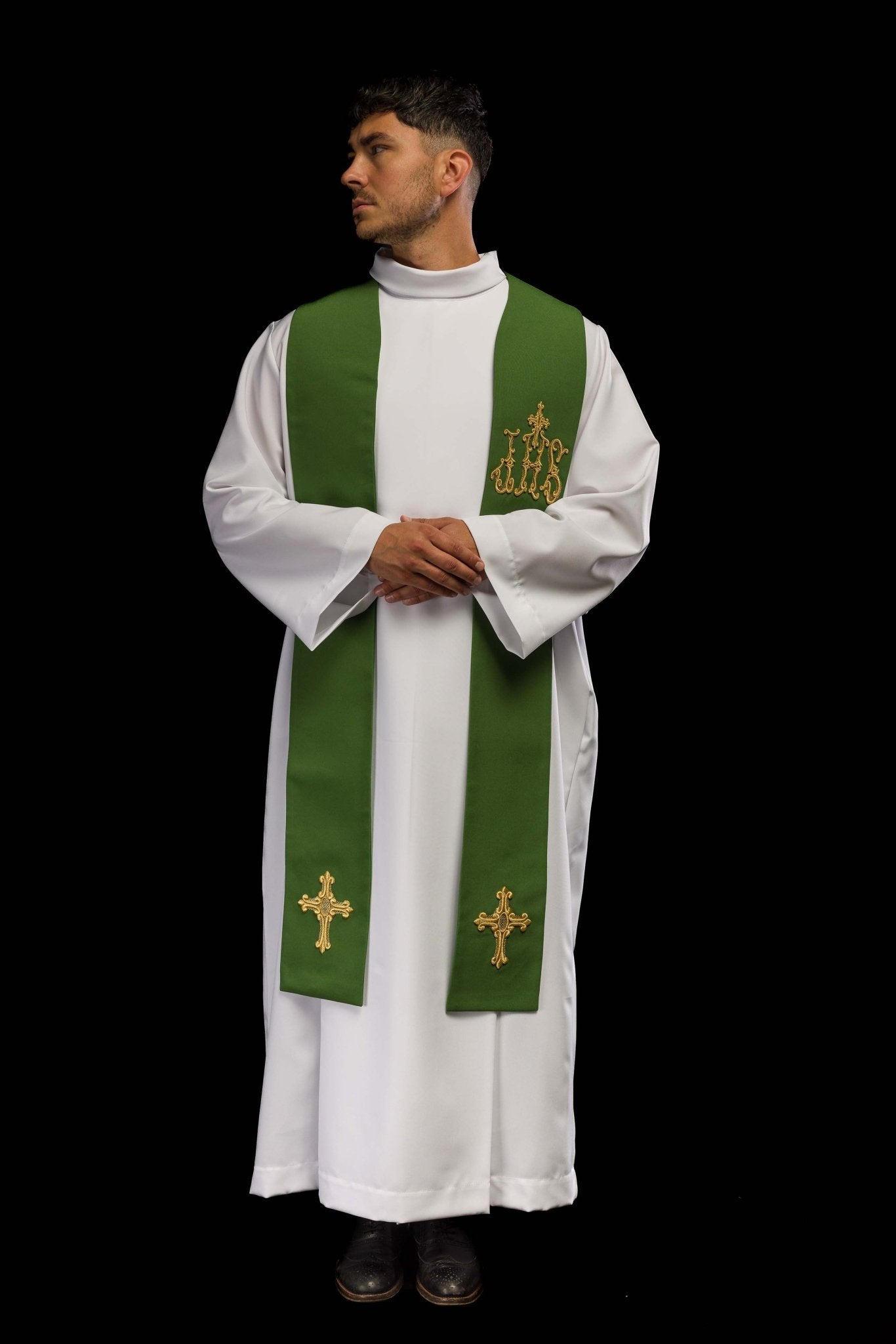 Stola sacerdotale verde ricamata croce e IHS Verde KST/157/01/01 ZIELONY - PERILPRETE.IT