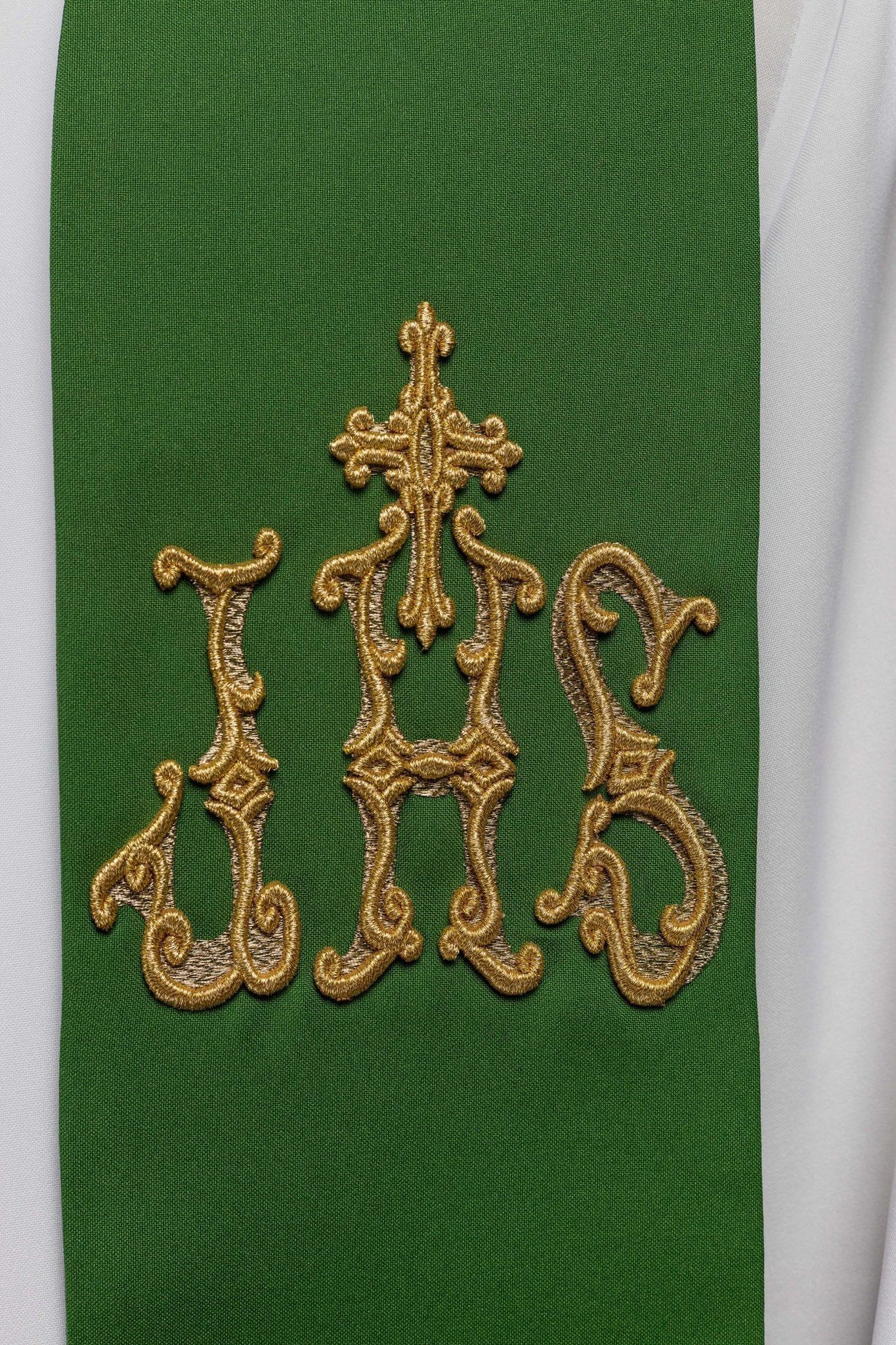 Stola sacerdotale verde ricamata croce e IHS Verde KST/157/01/01 ZIELONY - PERILPRETE.IT