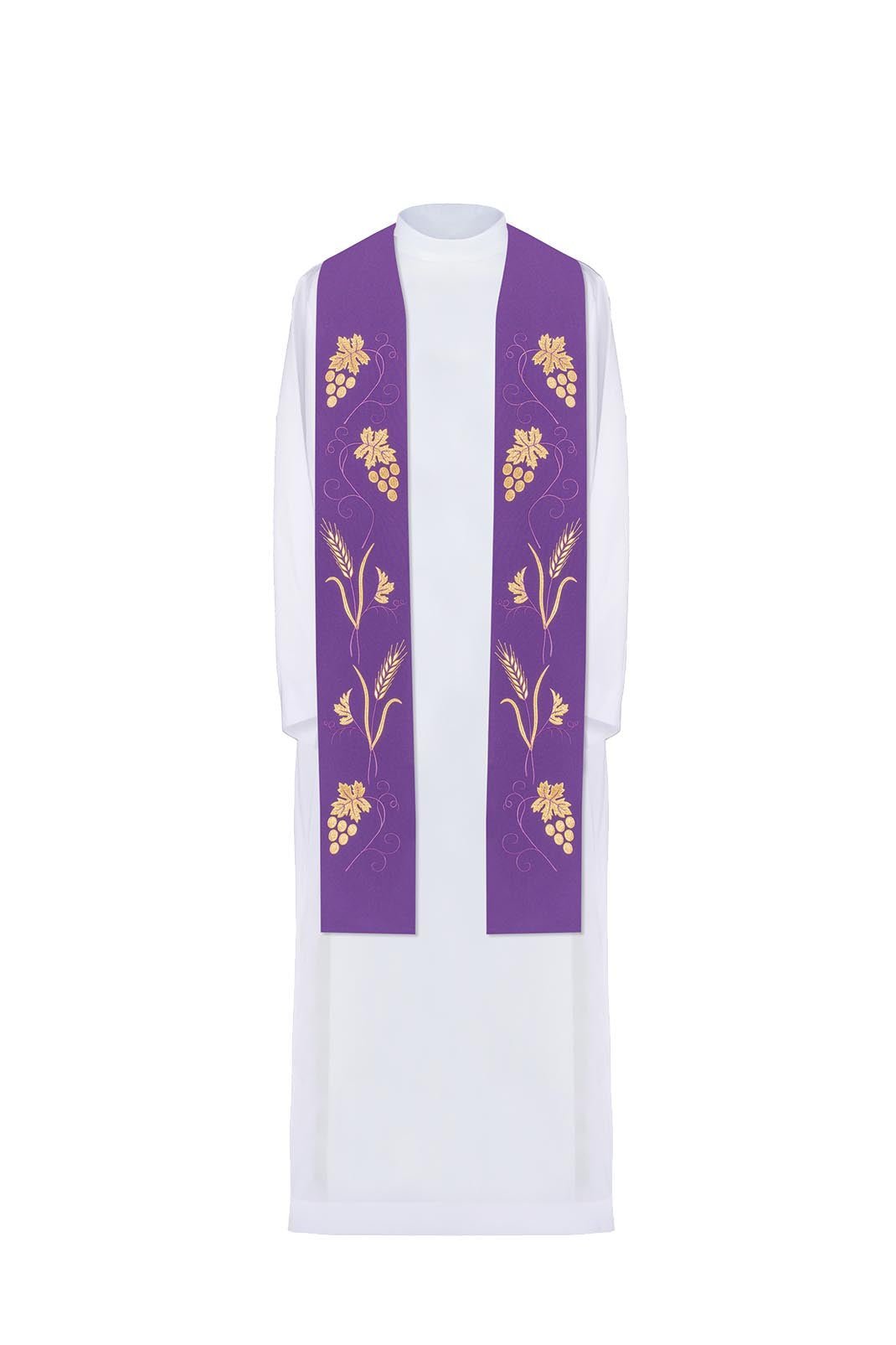 Stola sacerdotale viola con ricamo ricco di uva e spighe KST/001/03/01 FIOLET - PERILPRETE.IT