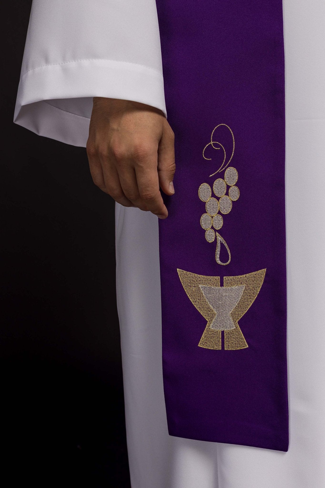 Stola sacerdotale viola ricamata Calice, Spighe e Uva KST/009/03/01 FIOLET - PERILPRETE.IT