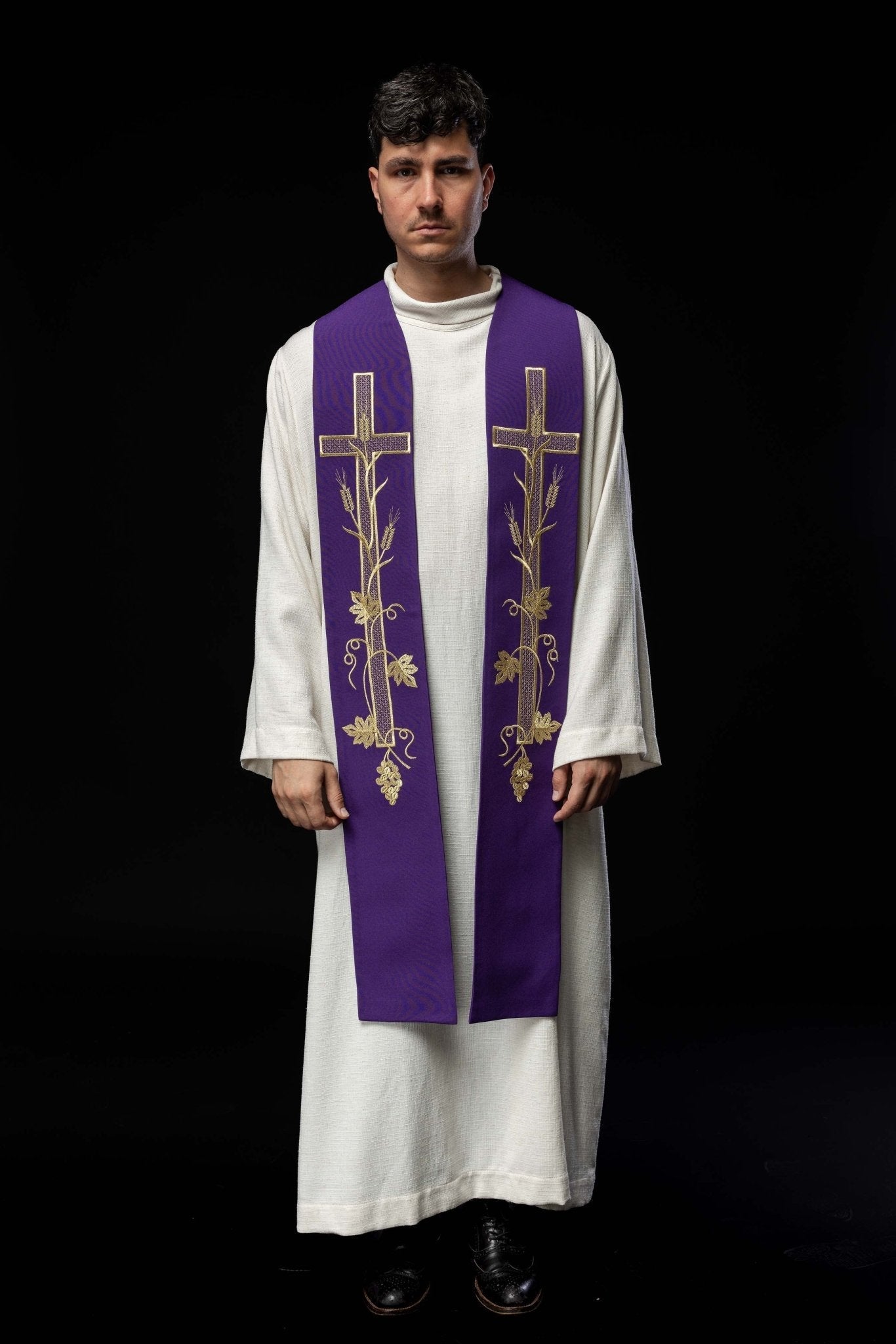 Stola sacerdotale viola ricamata Croce KST/072/03/01 FIOLET - PERILPRETE.IT