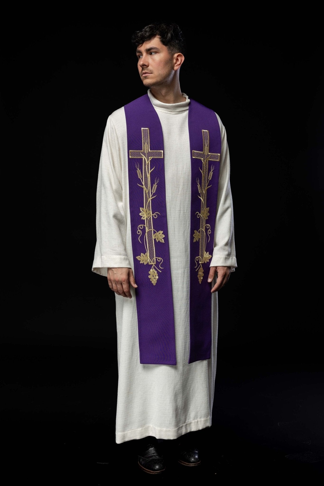 Stola sacerdotale viola ricamata Croce KST/072/03/01 FIOLET - PERILPRETE.IT