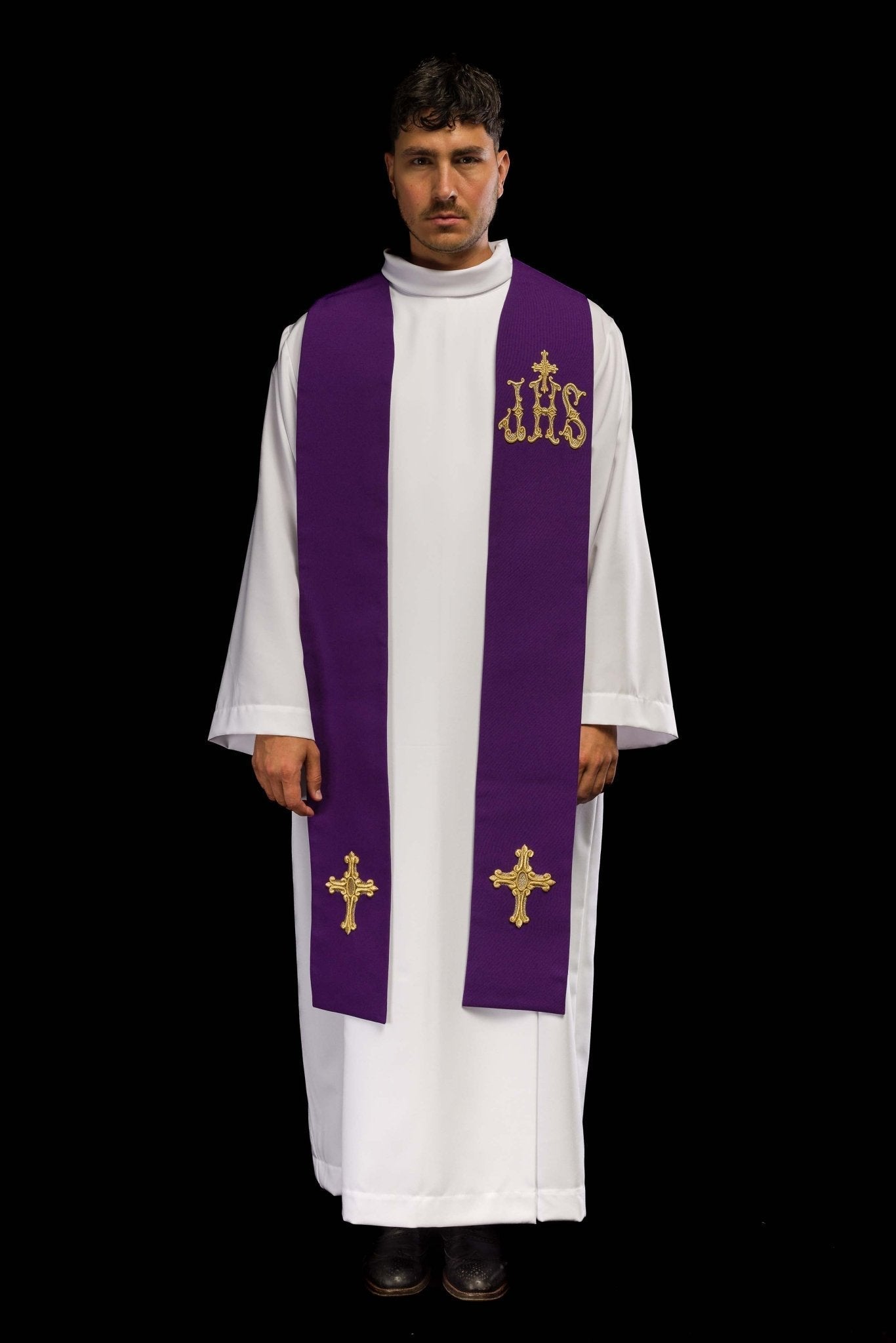 Stola sacerdotale viola ricamata croce e IHS KST/157/03/01 FIOLET - PERILPRETE.IT