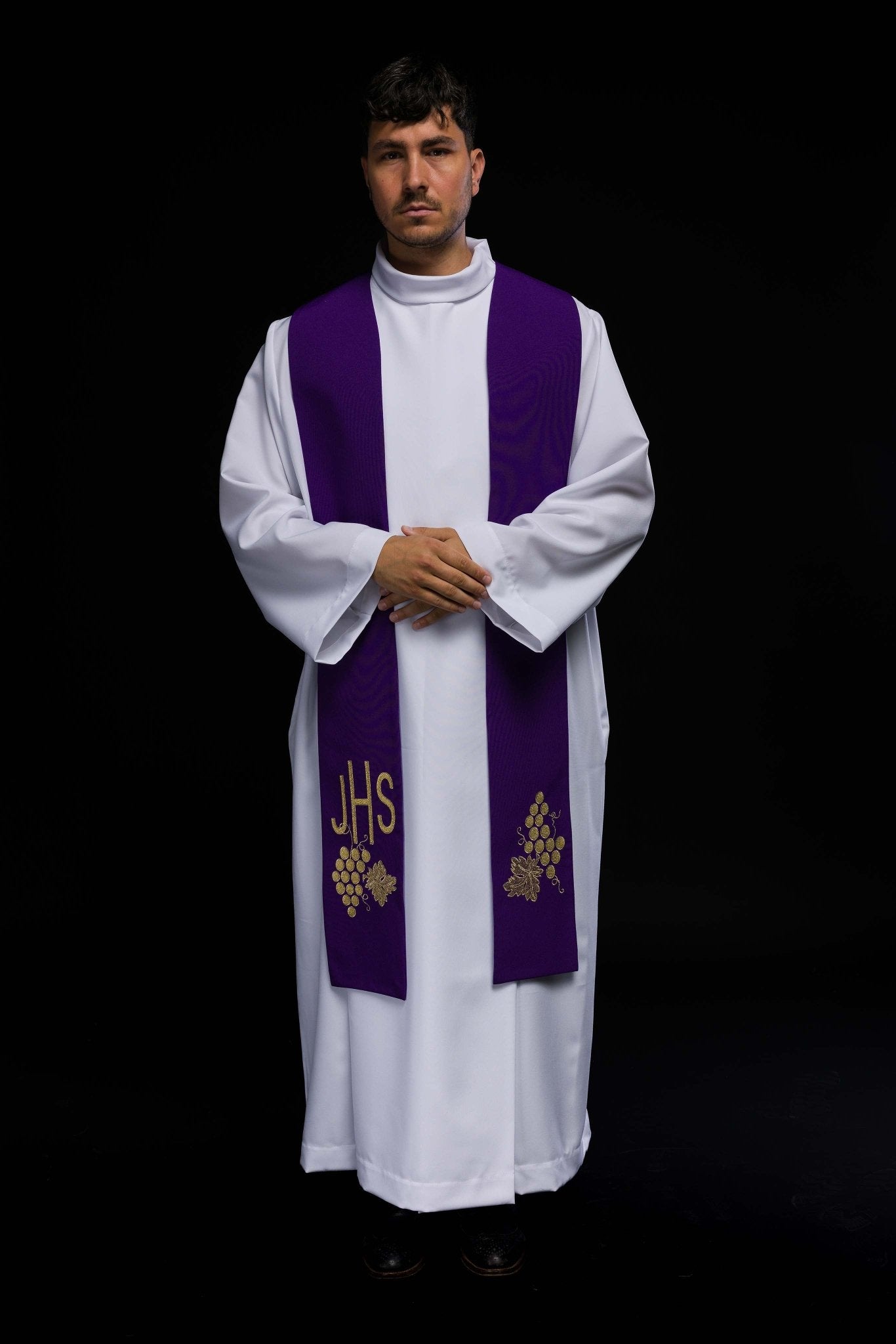 Stola sacerdotale viola ricamata IHS con uva KST/068/03/01 FIOLET - PERILPRETE.IT