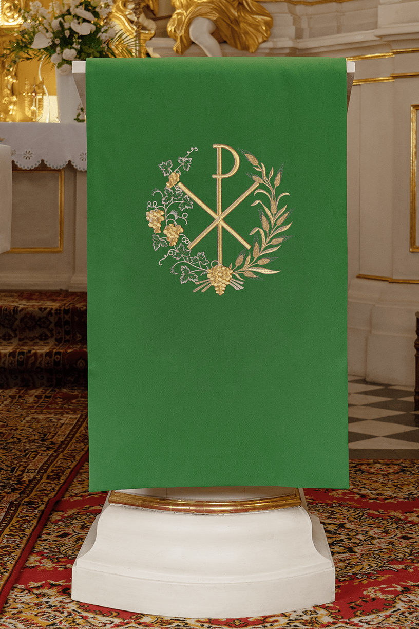 Verde coprileggio ricamato con motivo PAX KMO/012/01/01 ZIELONY 55*250 - PERILPRETE.IT