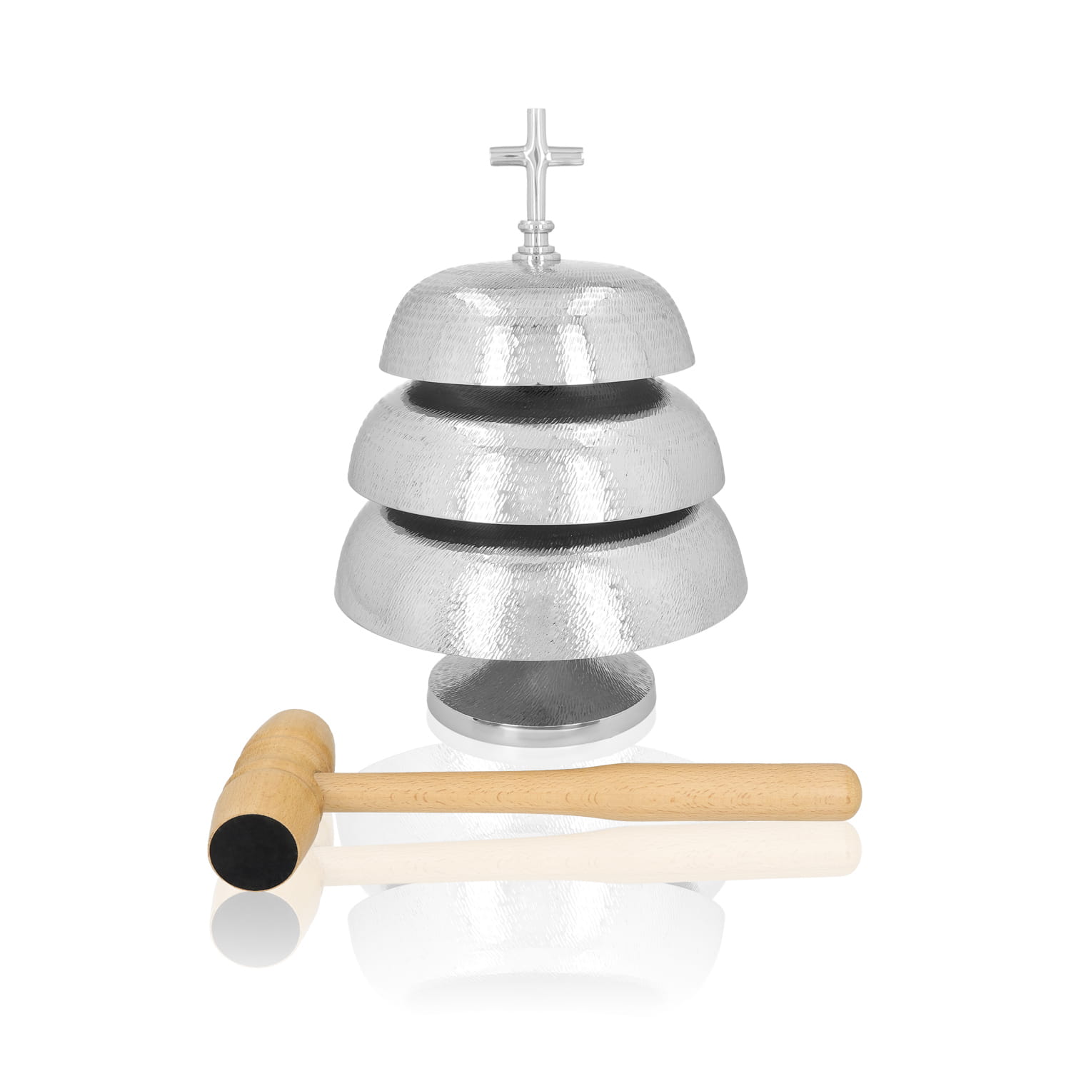 Gong triplo - ottone - nichel - martello di legno - 35 cm