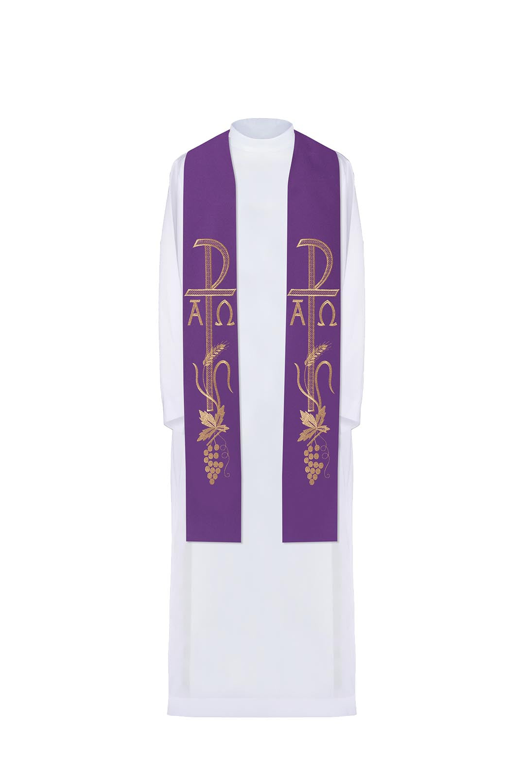 Stola sacerdotale viola ricamata Alfa e Omega