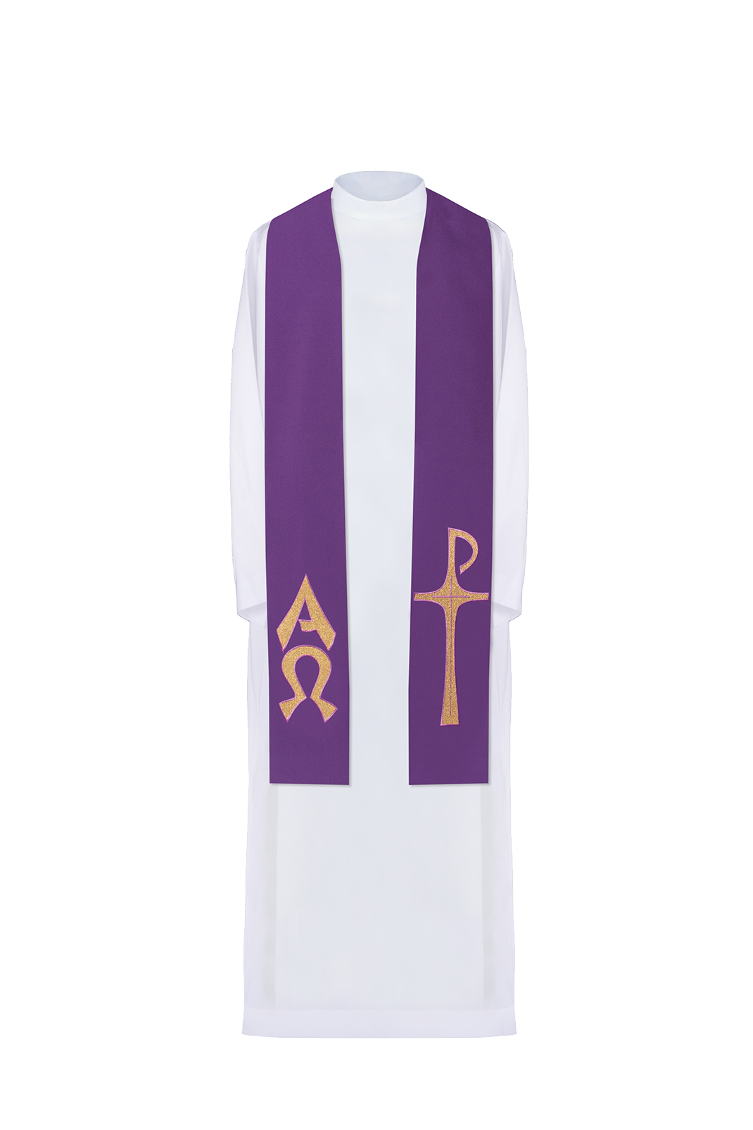 Stola sacerdotale ricamata Alfa e Omega viola