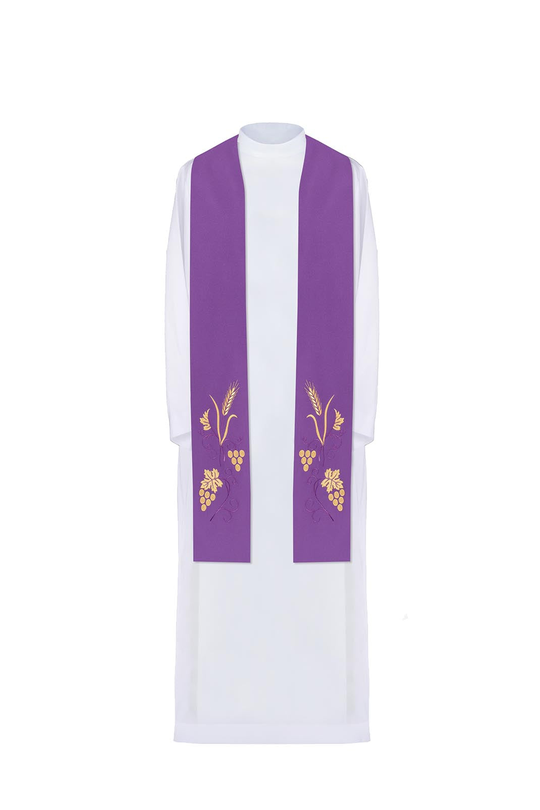 Stola sacerdotale ricamata uva e spighe in colore viola