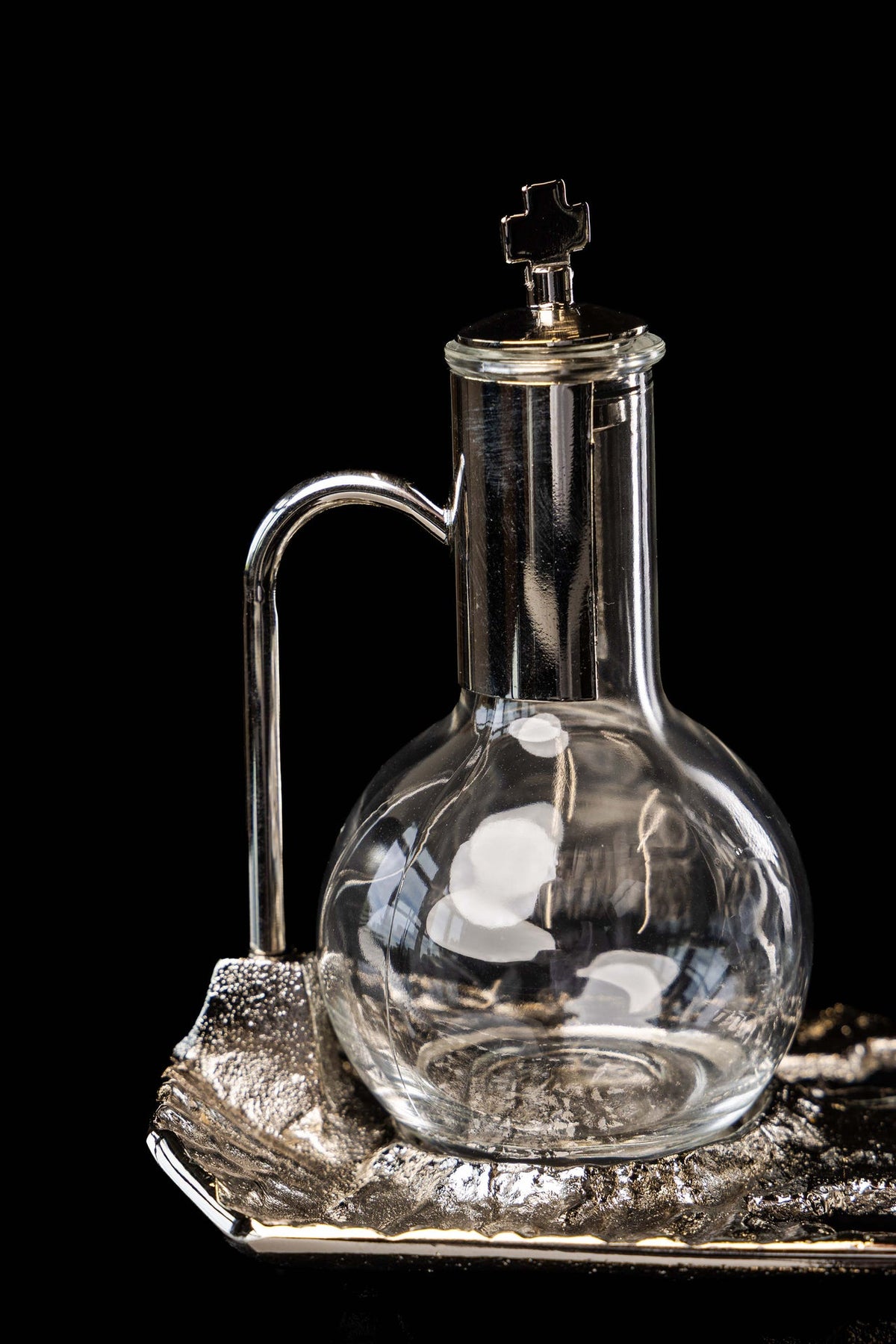 Ampolline liturgiche da 100 ml per vino e acqua con vassoio nichelato