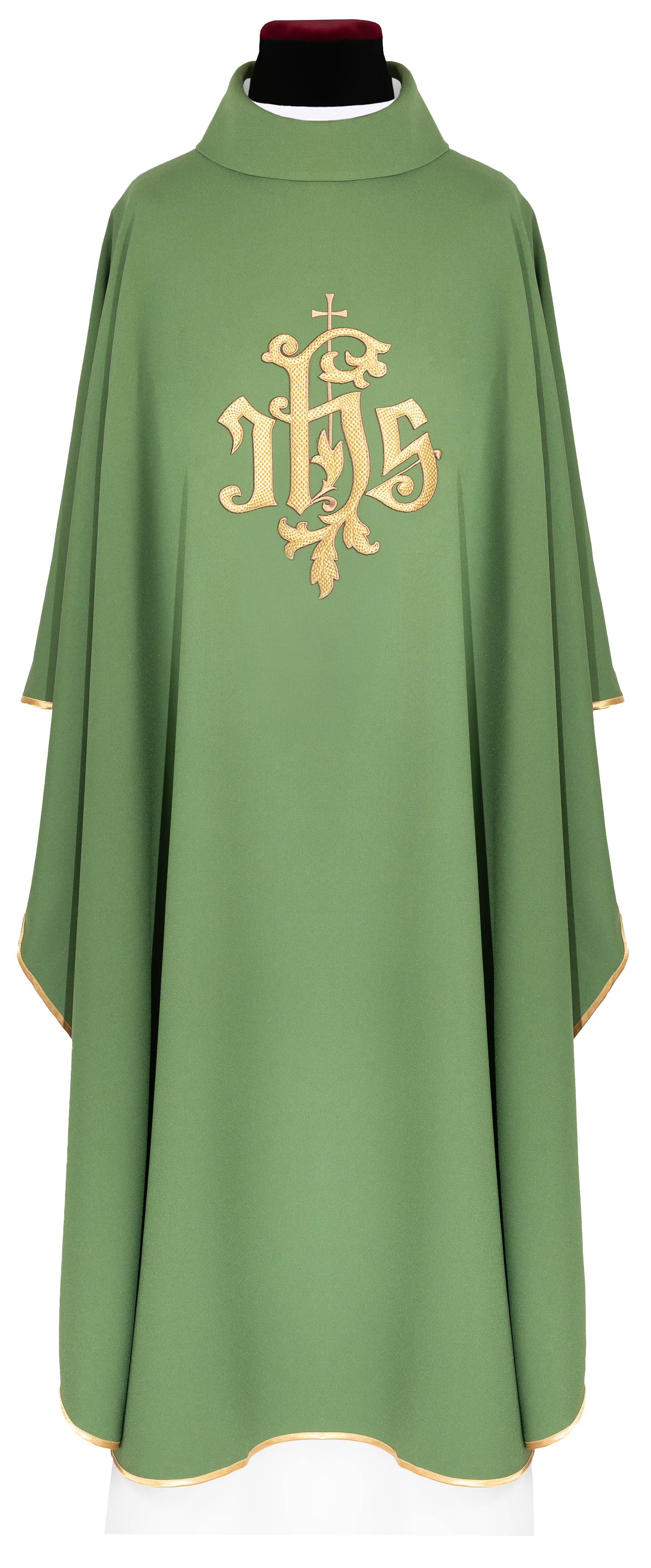 Pianeta verde con ricamo dorato IHS