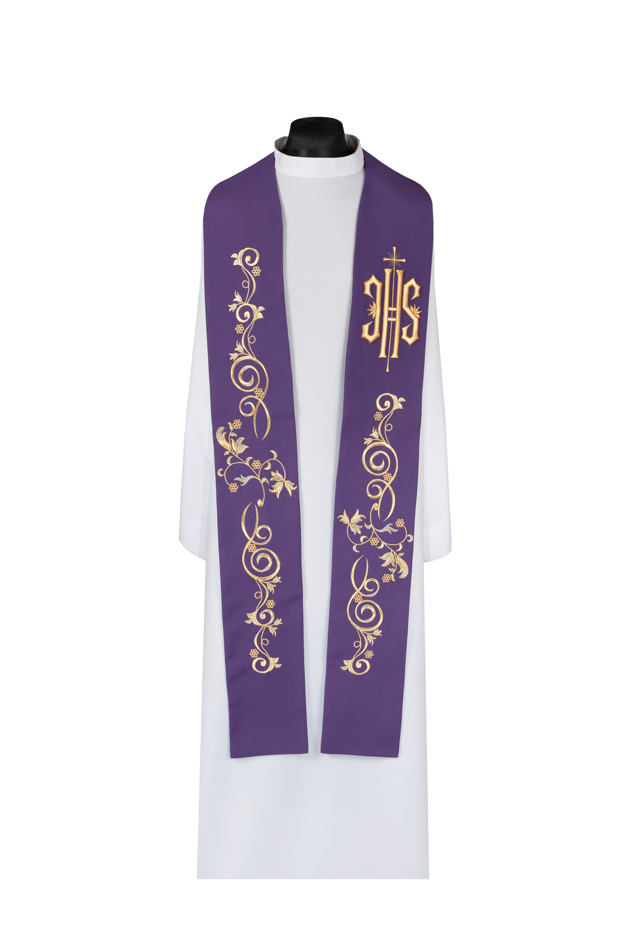 Stuła kapłańska haftowana IHS Fioletowa - ORNATY.PL