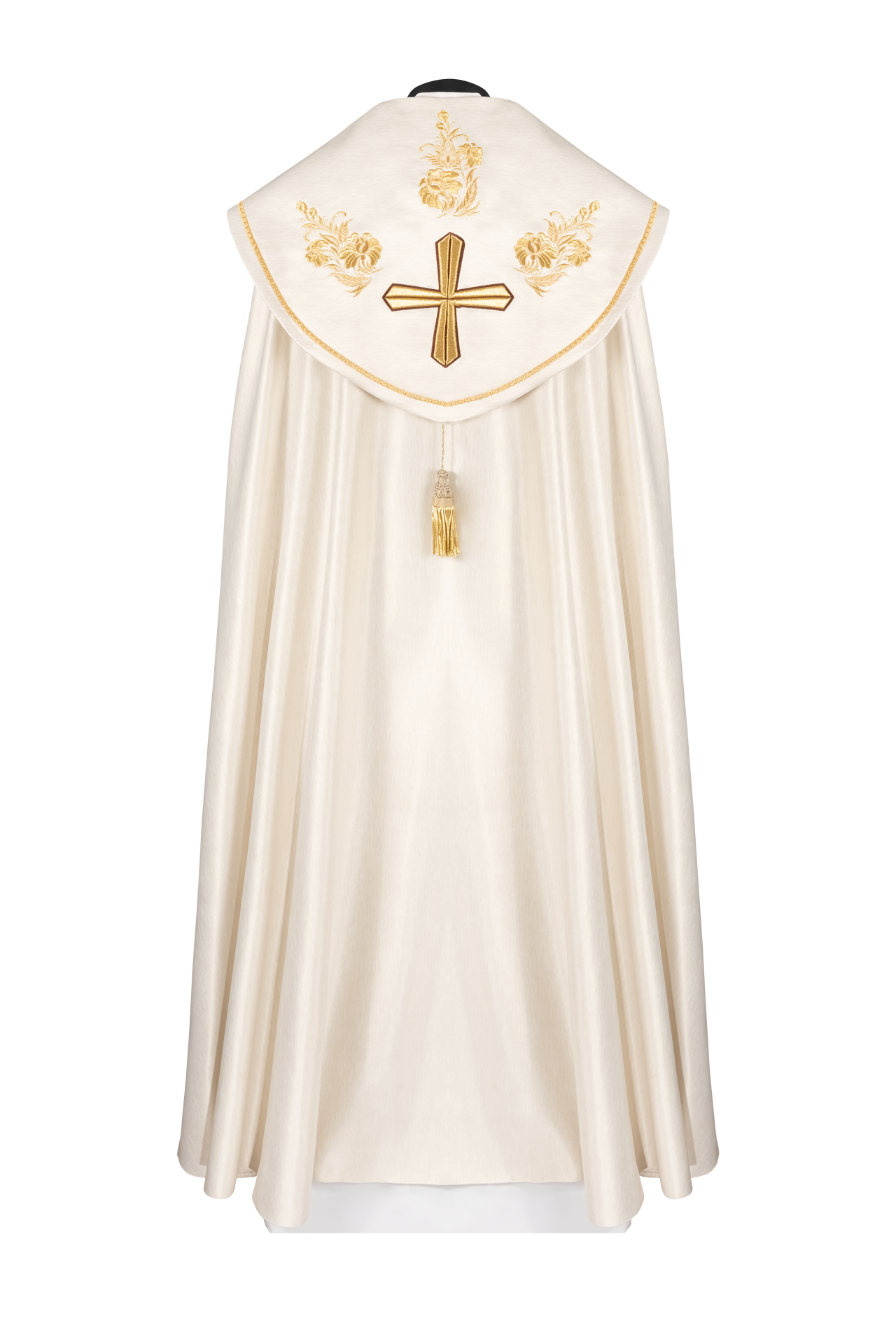 Kapa liturgiczna haftowana z krzyżem ecru - ORNATY.PL