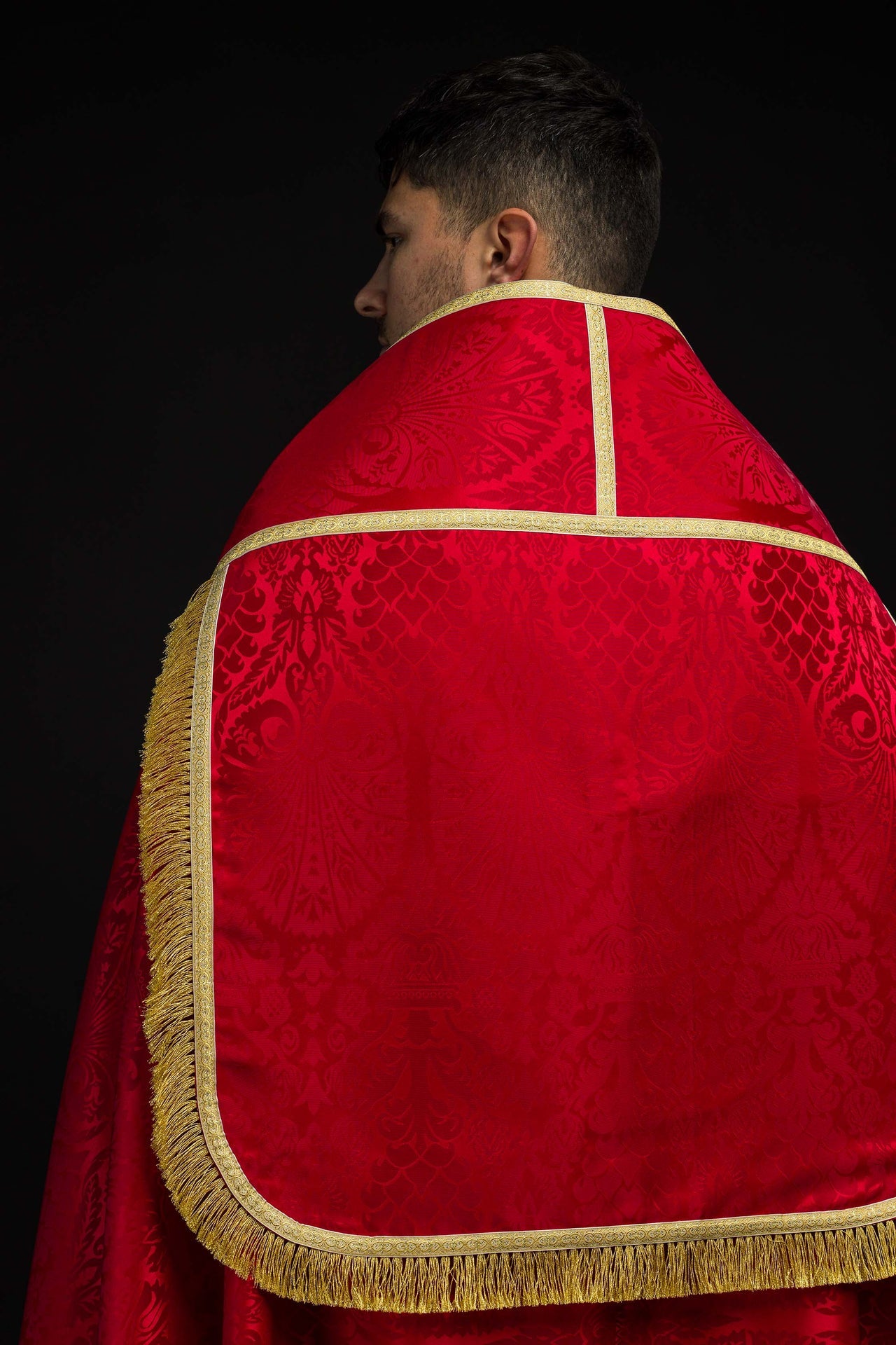 Piviale romano in tessuto jacquard – Rosso