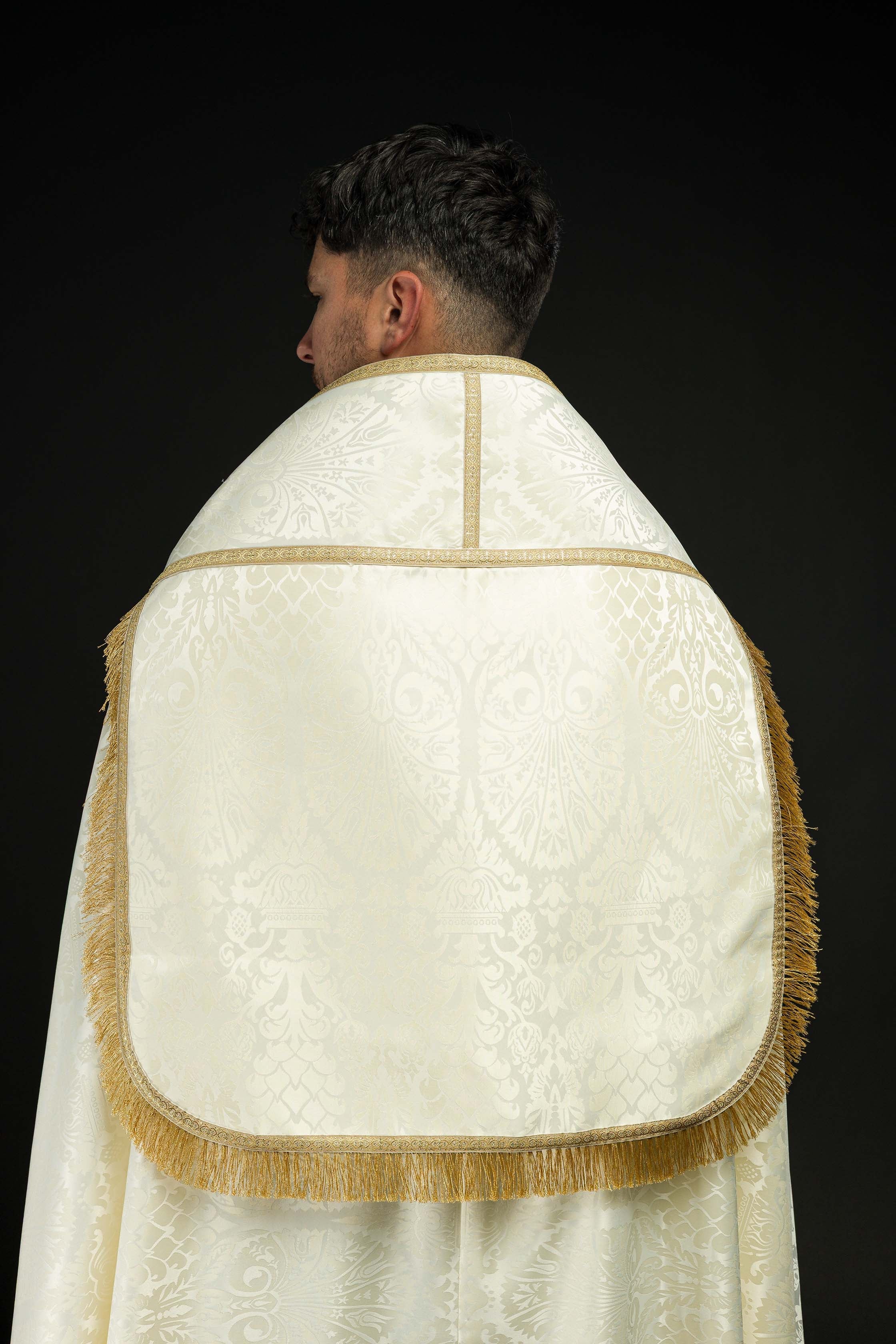 Piviale romana in jacquard liscia color ecru