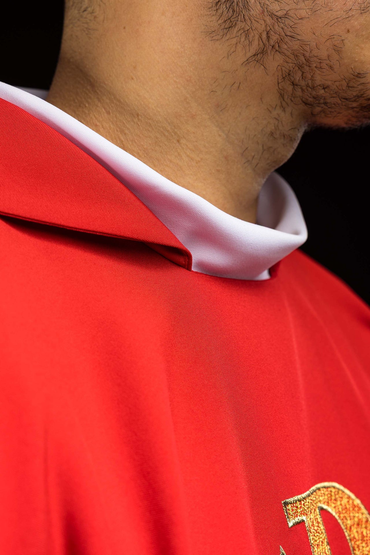 Casula ricamata con simbolo Alfa e Omega e ampio colletto rossa