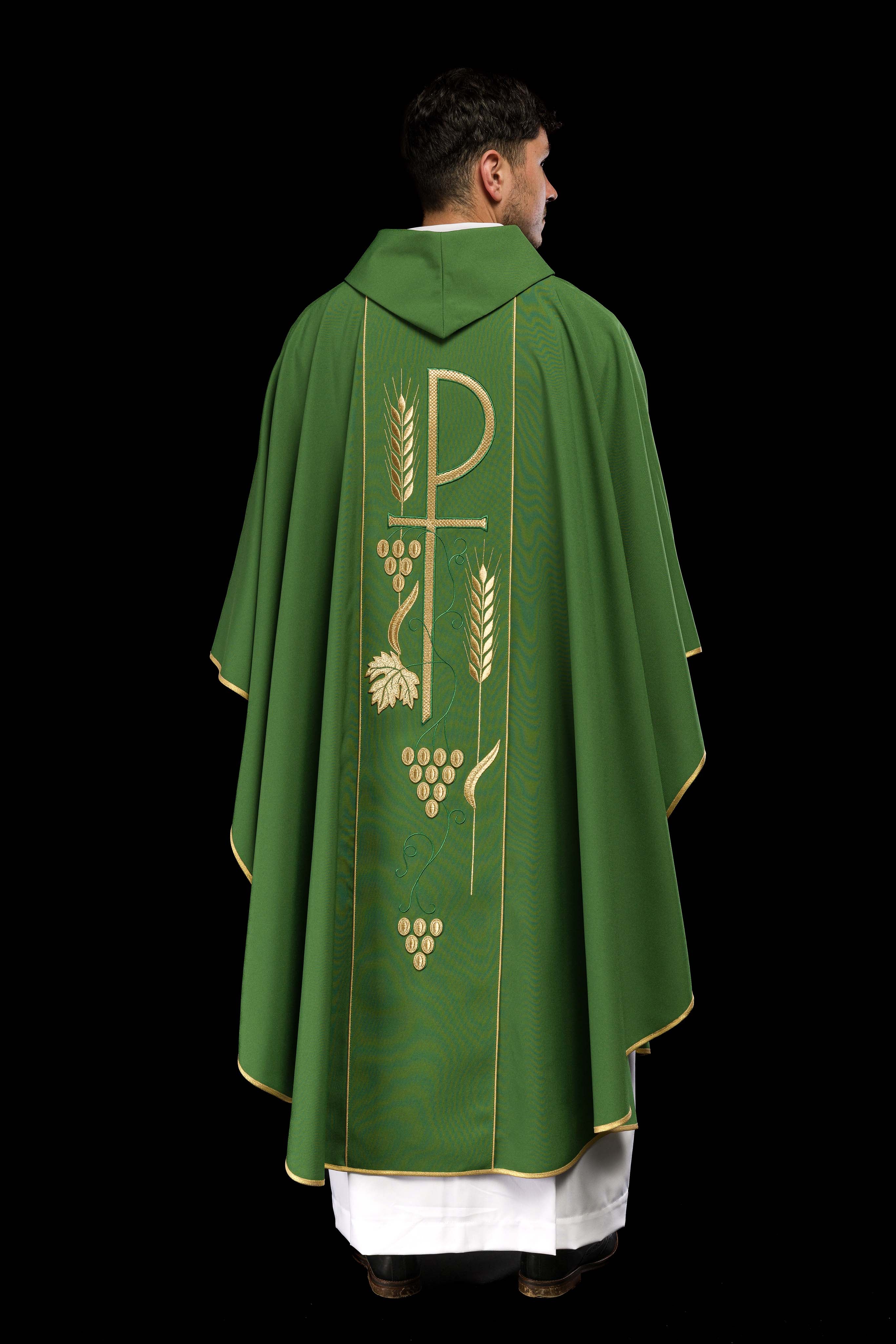 Casula Verde con ricamo Calice e IHS