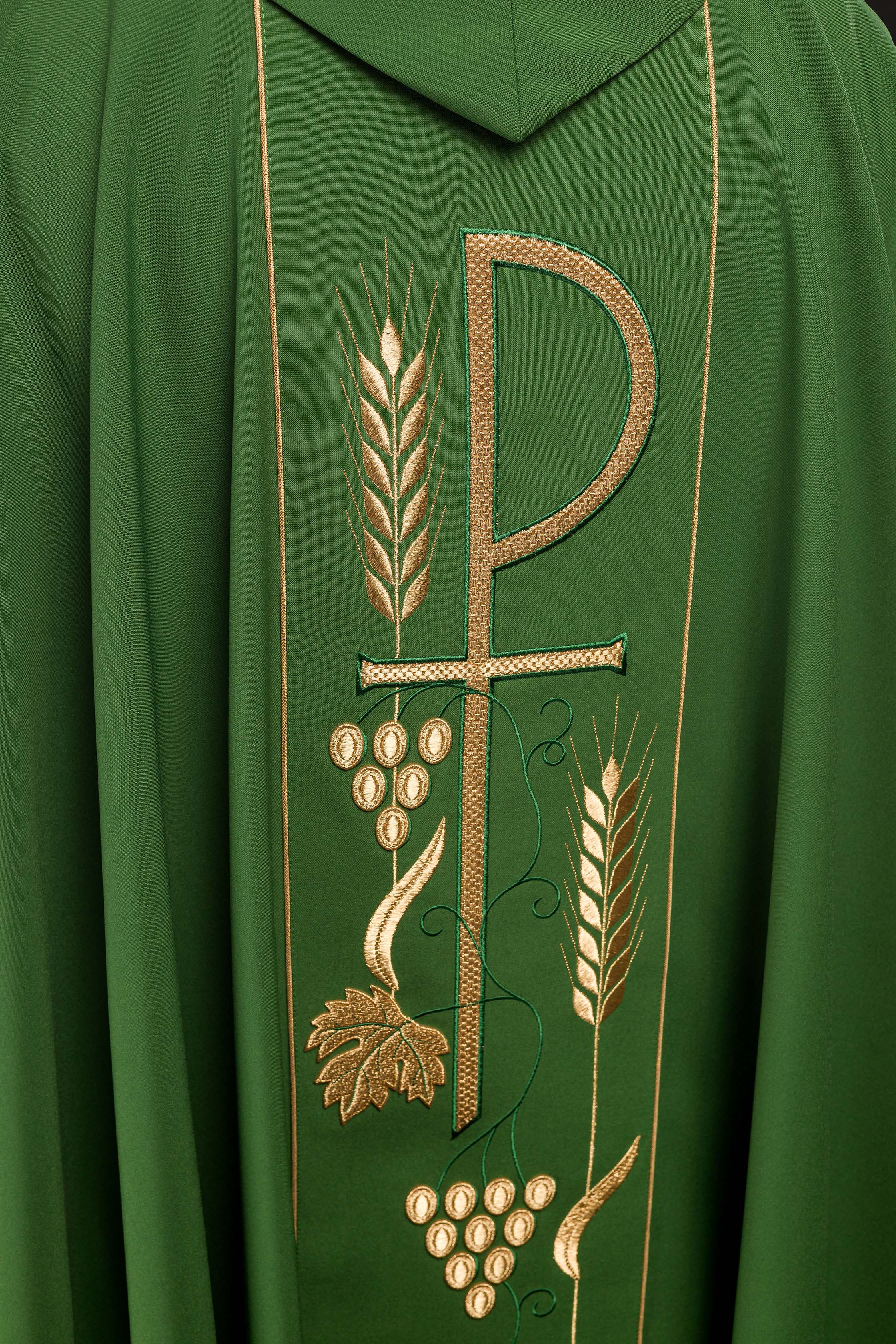Casula Verde con ricamo Calice e IHS