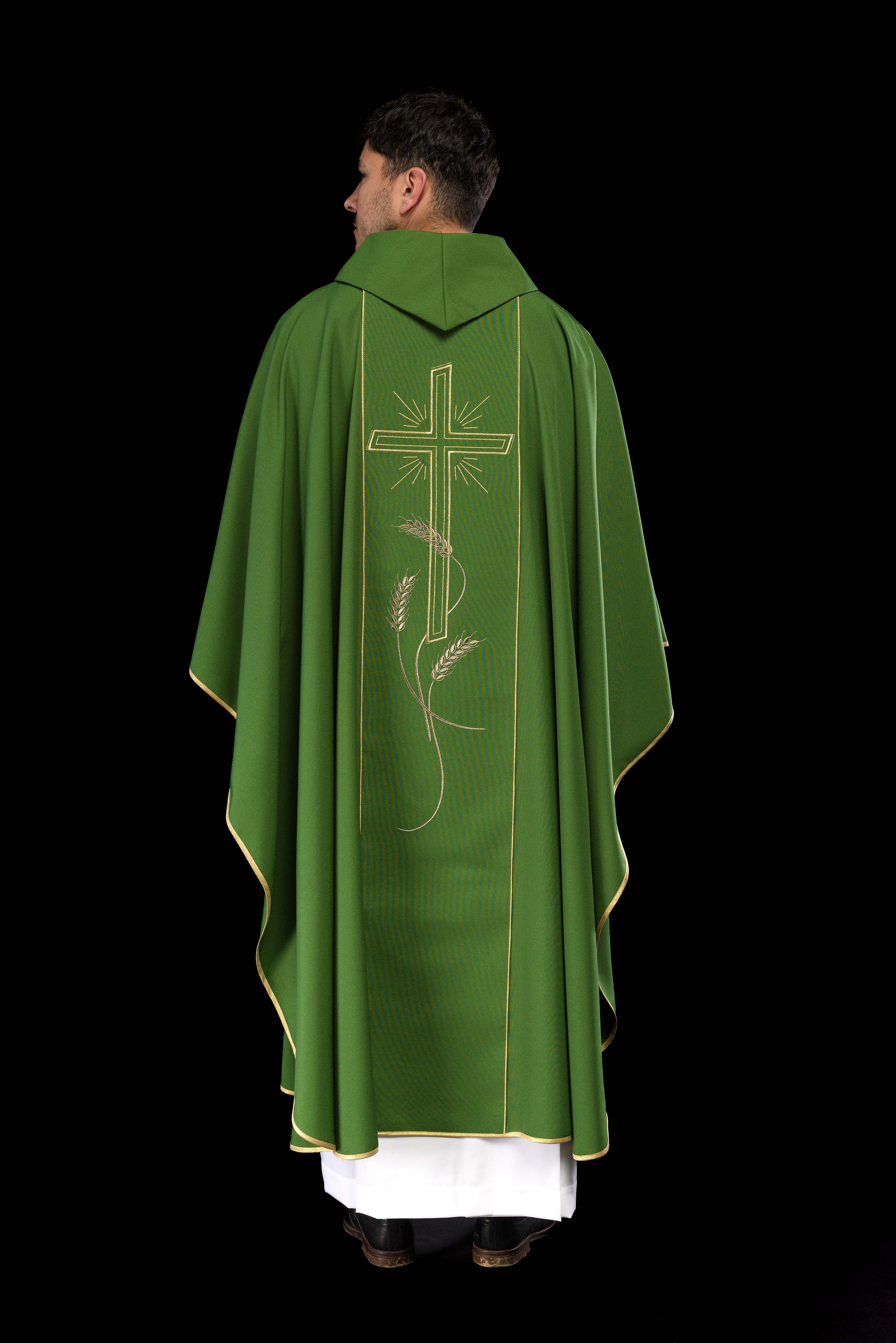 Casula Verde con ricamo dorato Croce e IHS