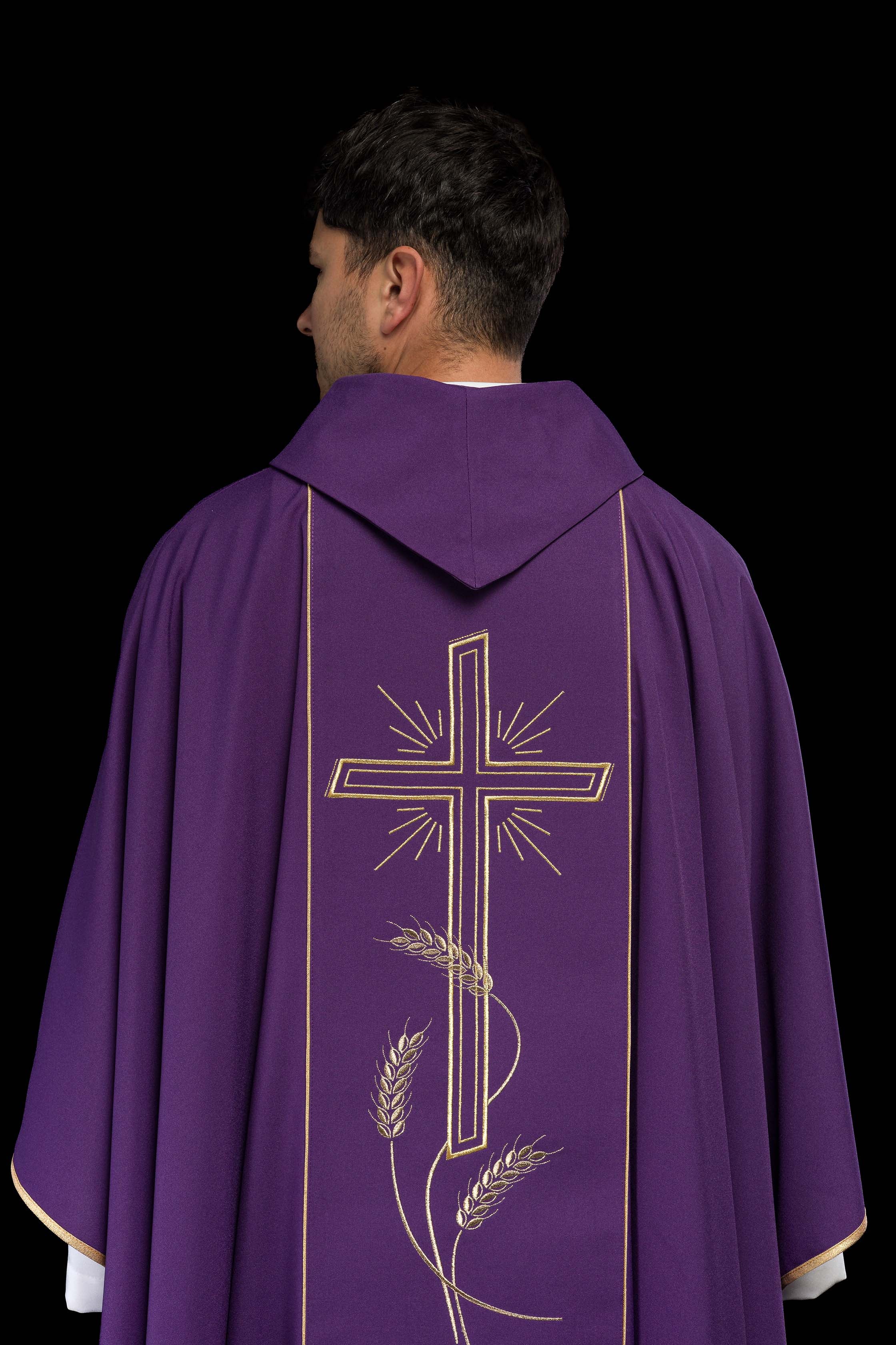 Casula Viola con ricamo dorato Croce e IHS