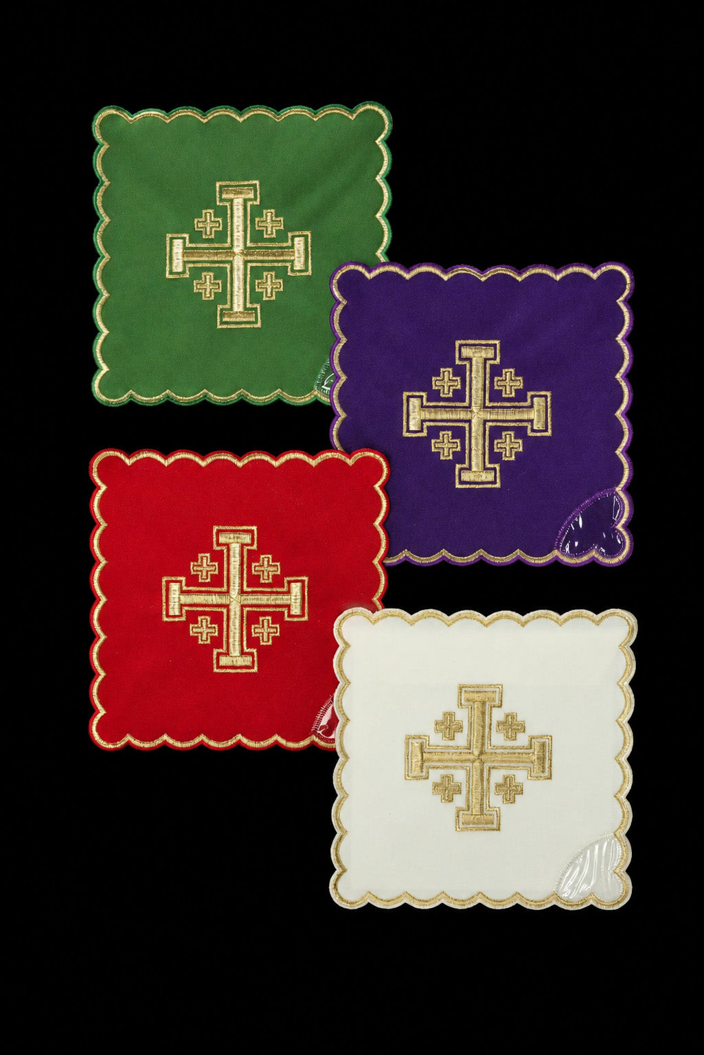Set di quattro palle da calice con Croce di Gerusalemme ricamata