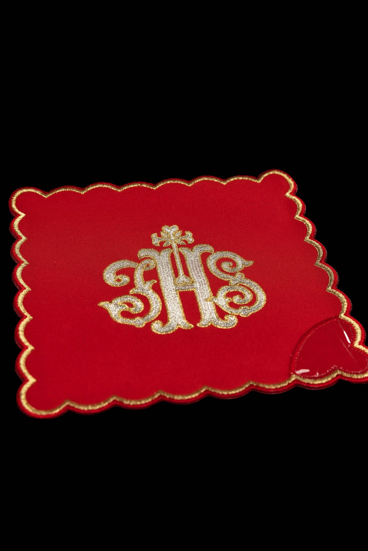 Set di quattro palle da calice ricamate con motivo IHS