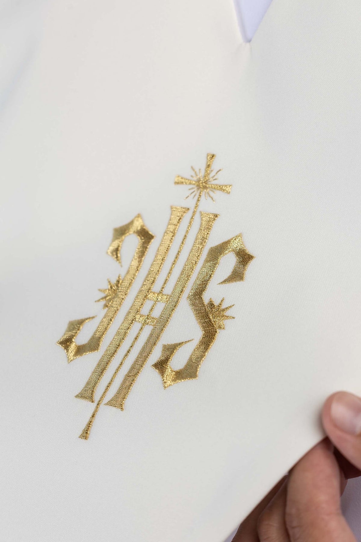 Palliotto da lettore color avorio con ricamo IHS