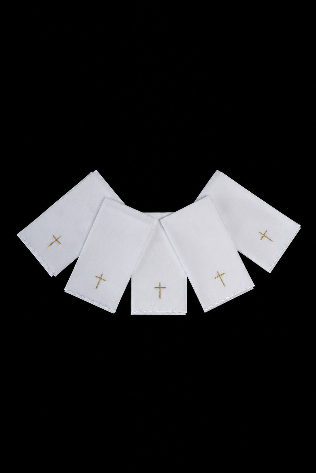 Purificatoi con ricamo dorato a forma di croce, set da 5