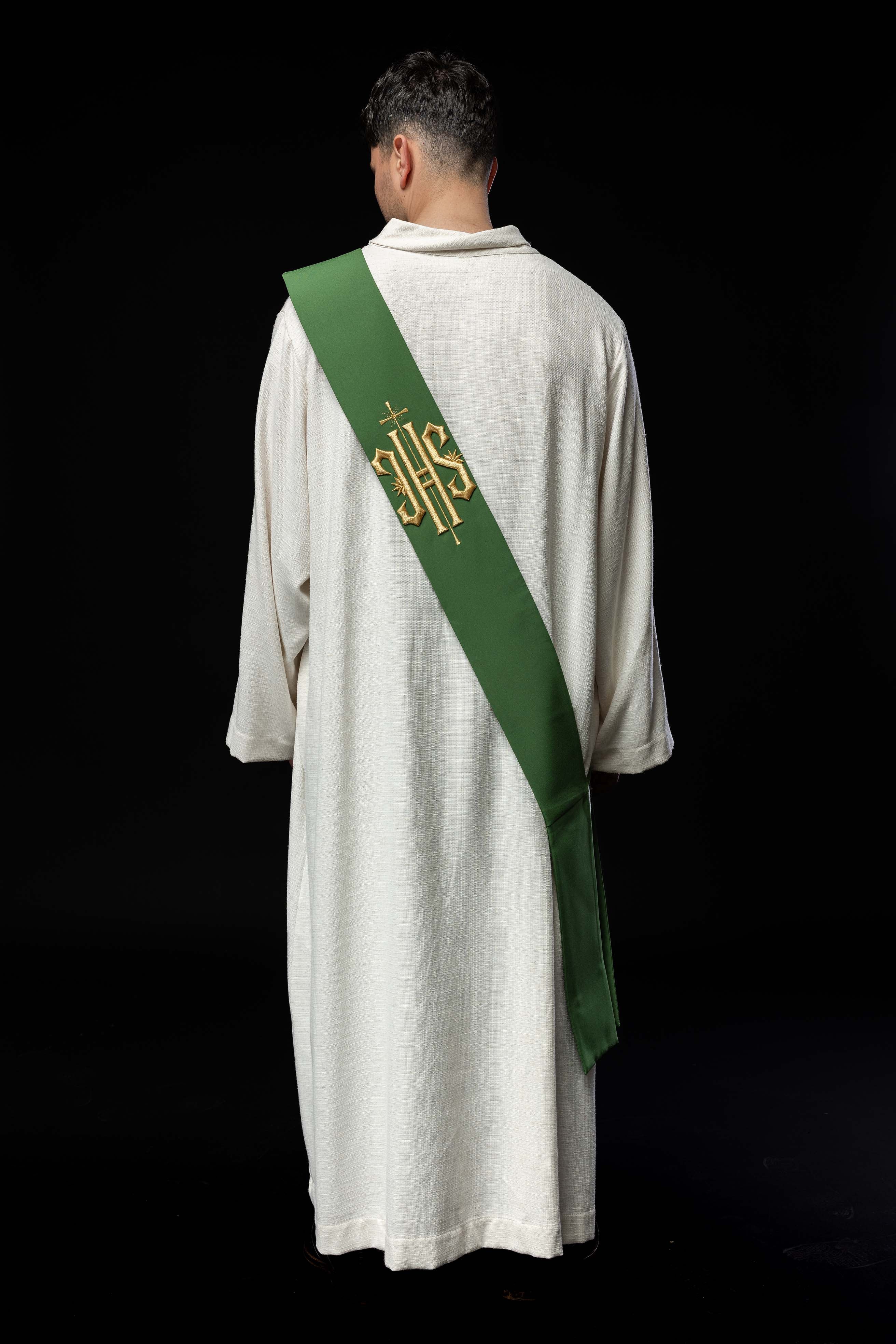 Stola diaconale ricamata IHS con Croce Verde