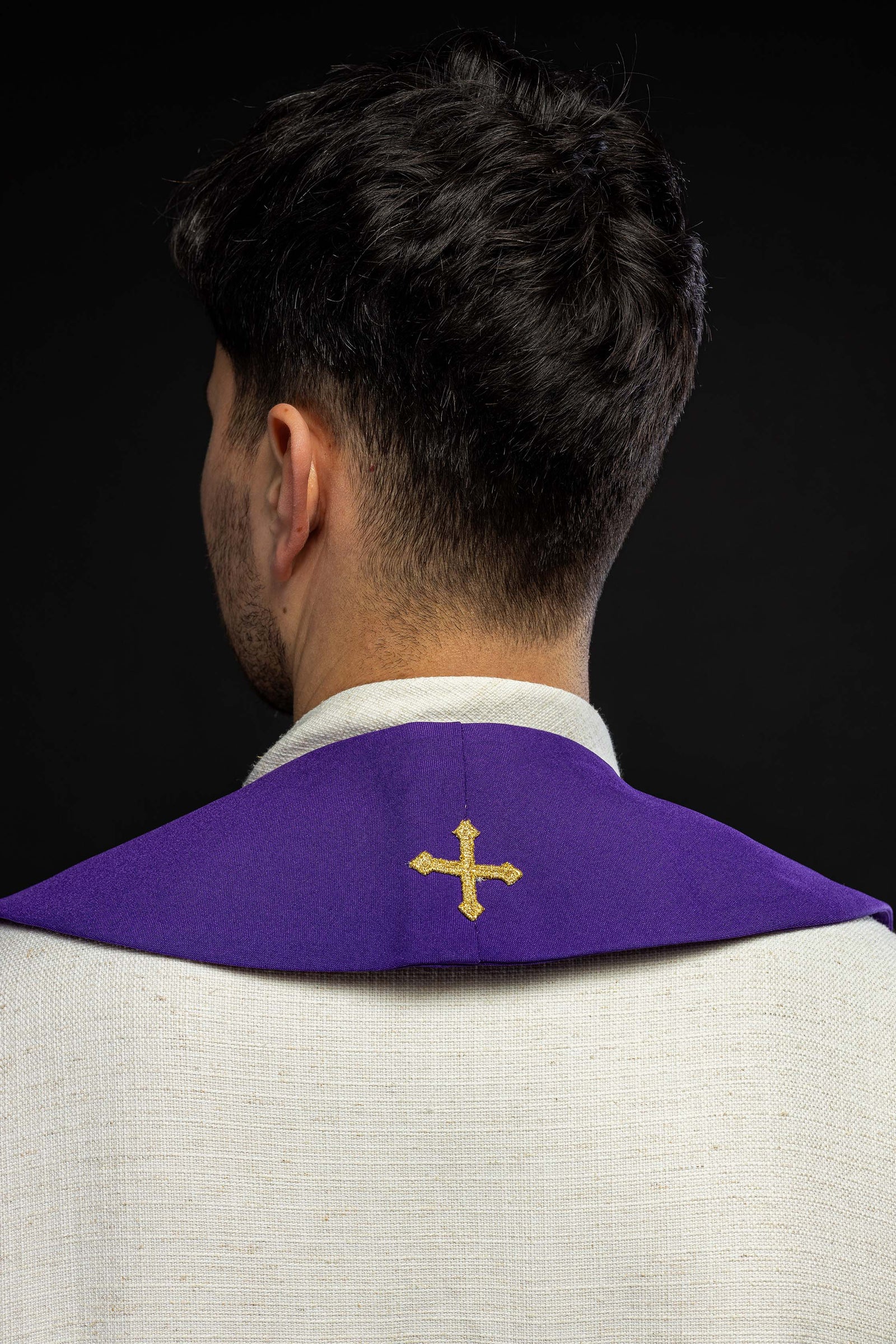 Stola sacerdotale viola ricamata Alfa e Omega