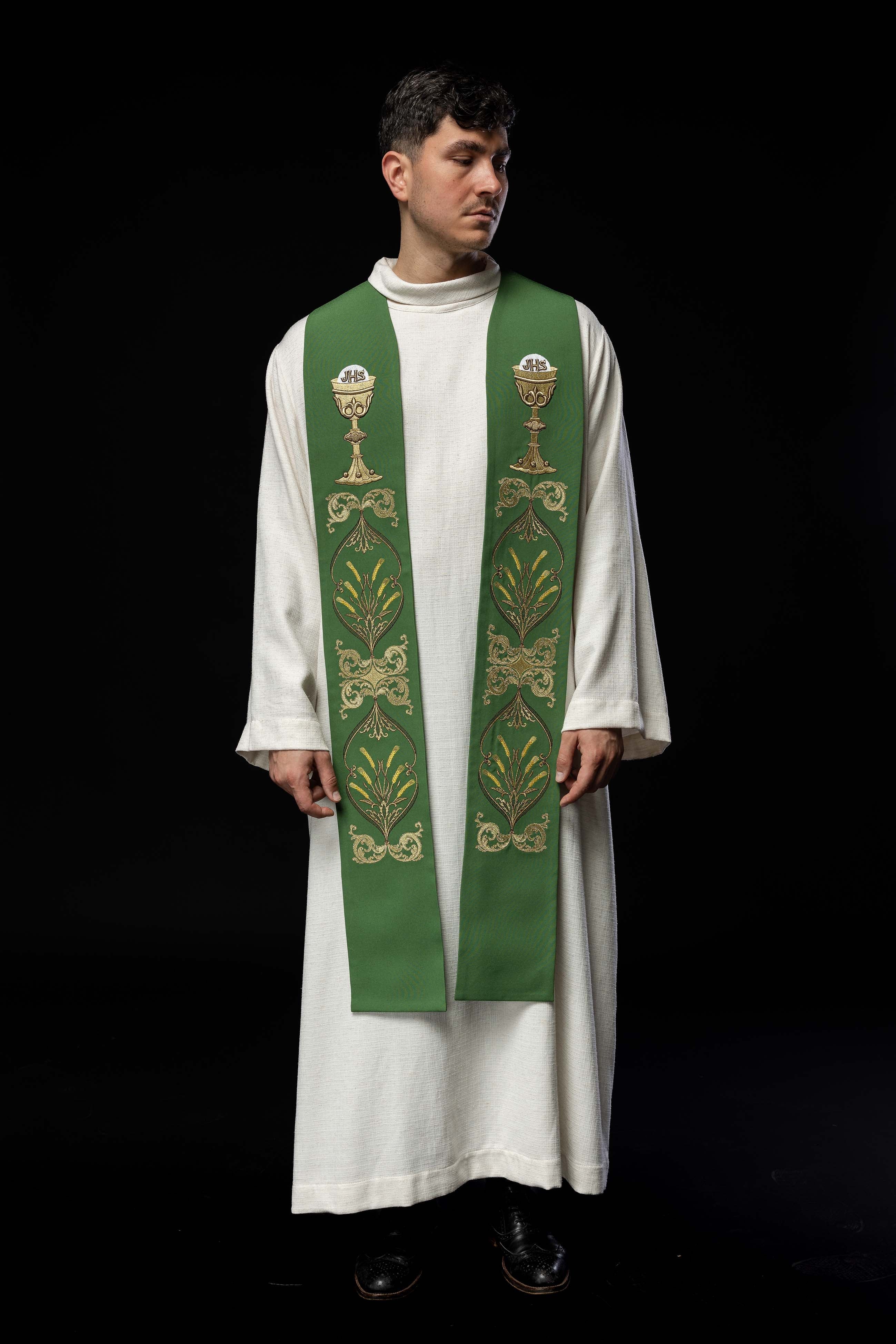 Stola sacerdotale verde calice IHS