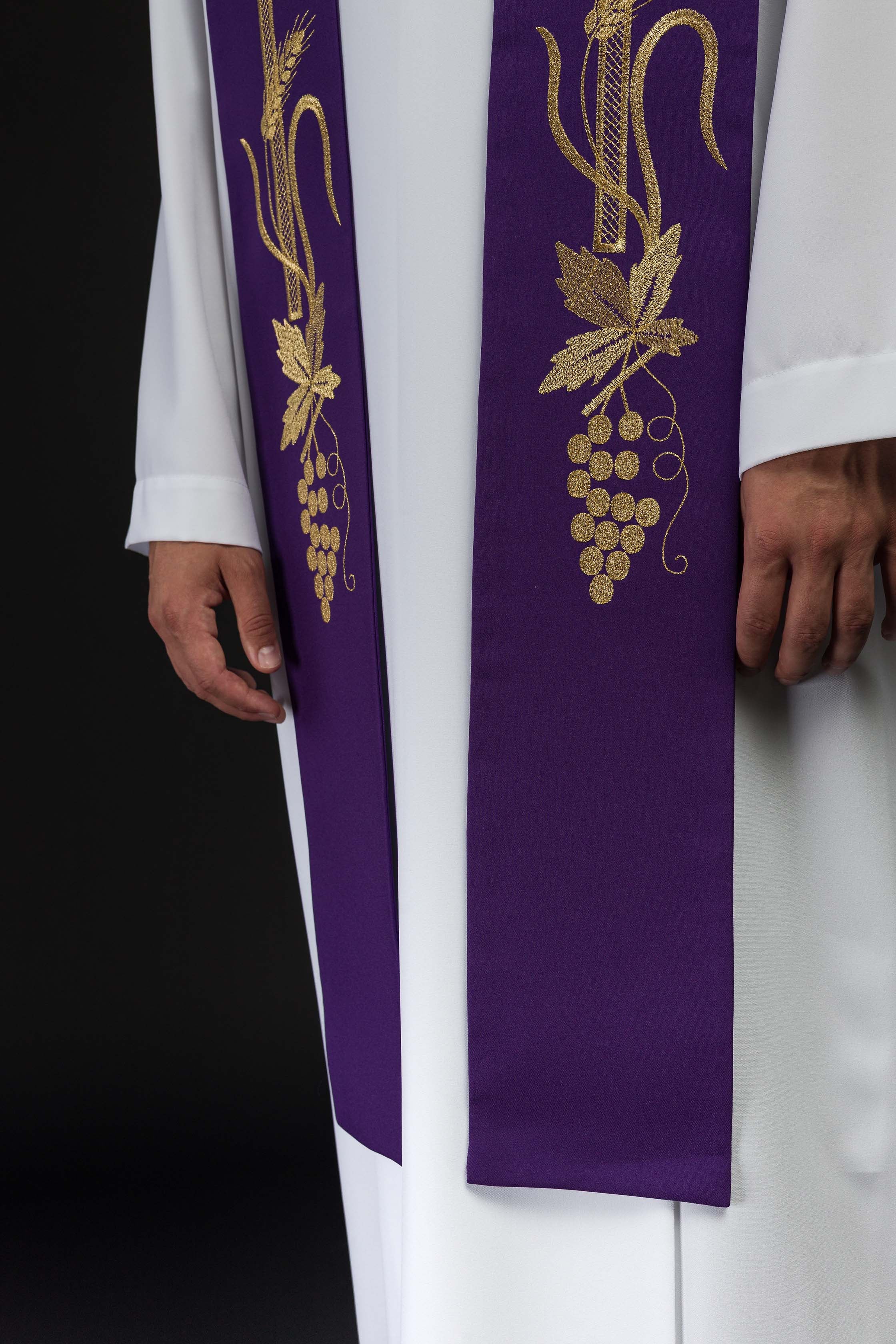 Stola sacerdotale viola ricamata Alfa e Omega