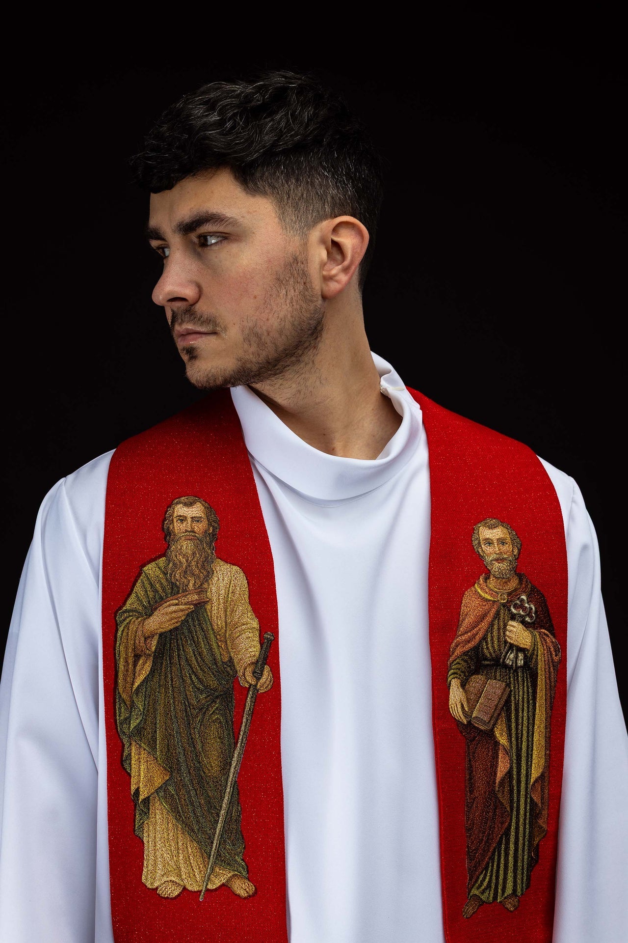 Stuła bogato haftowana z wizerunkiem Świętego Piotra i Pawła - ORNATY.PL